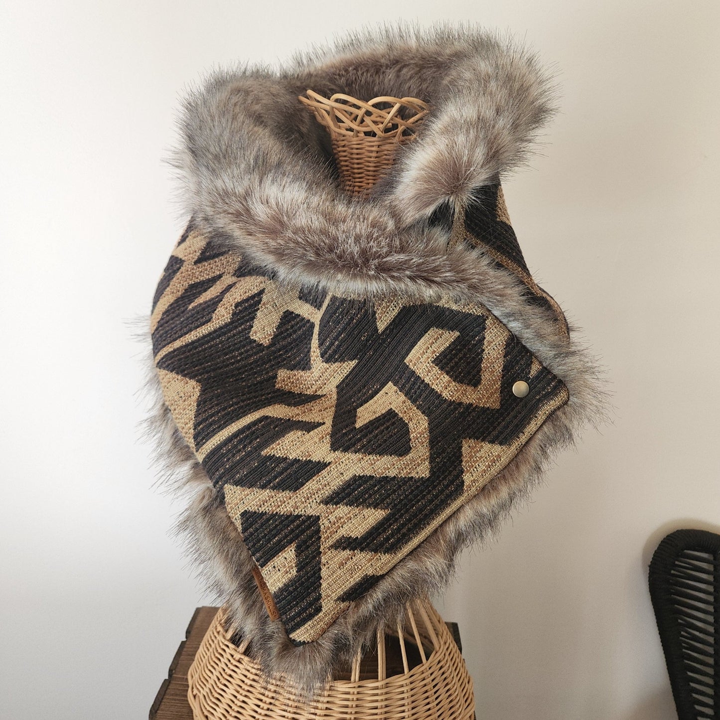 Faux Fur Snap Cowl-Aztec