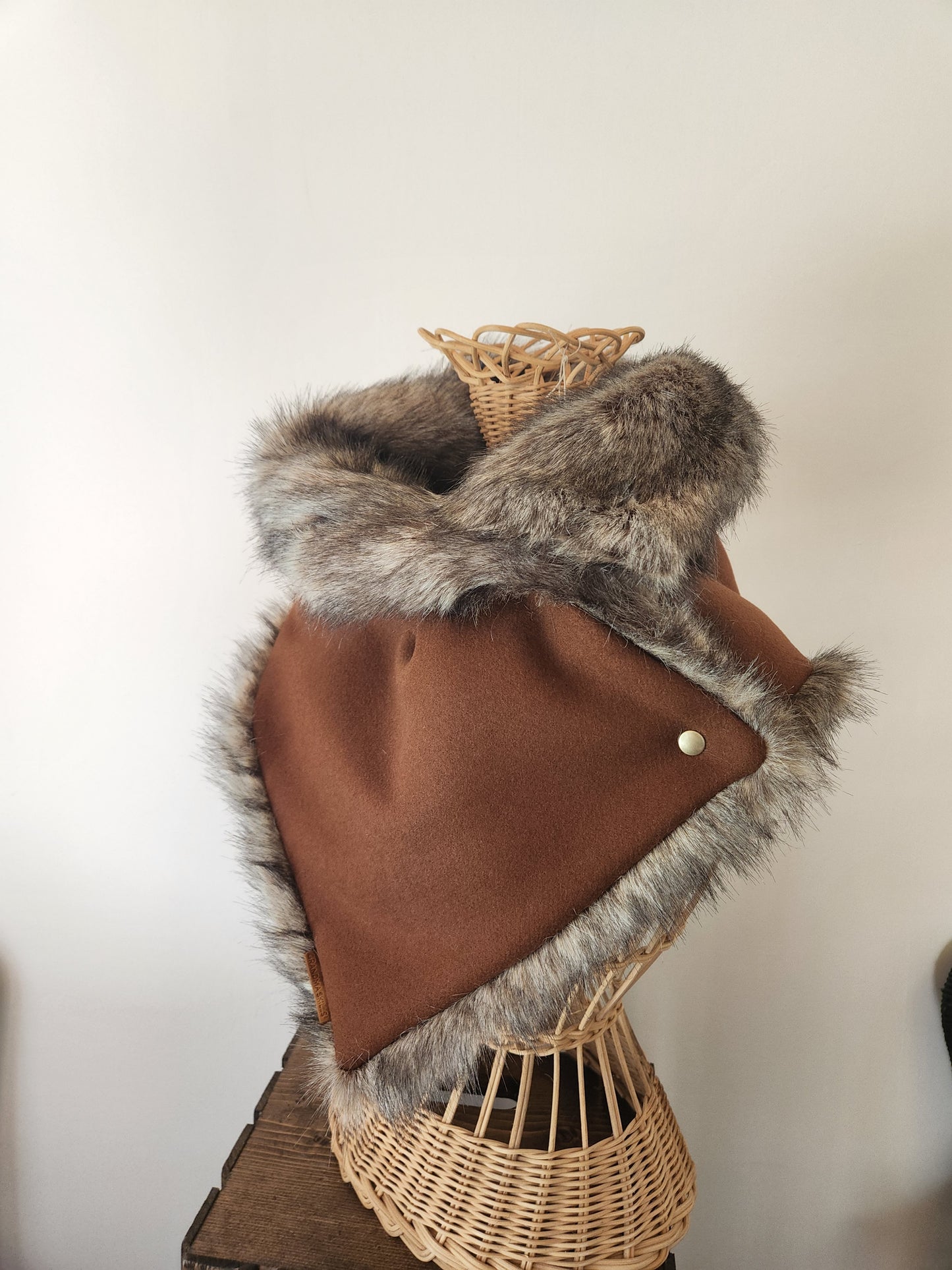 Faux Fur Snap Cowl-Rust