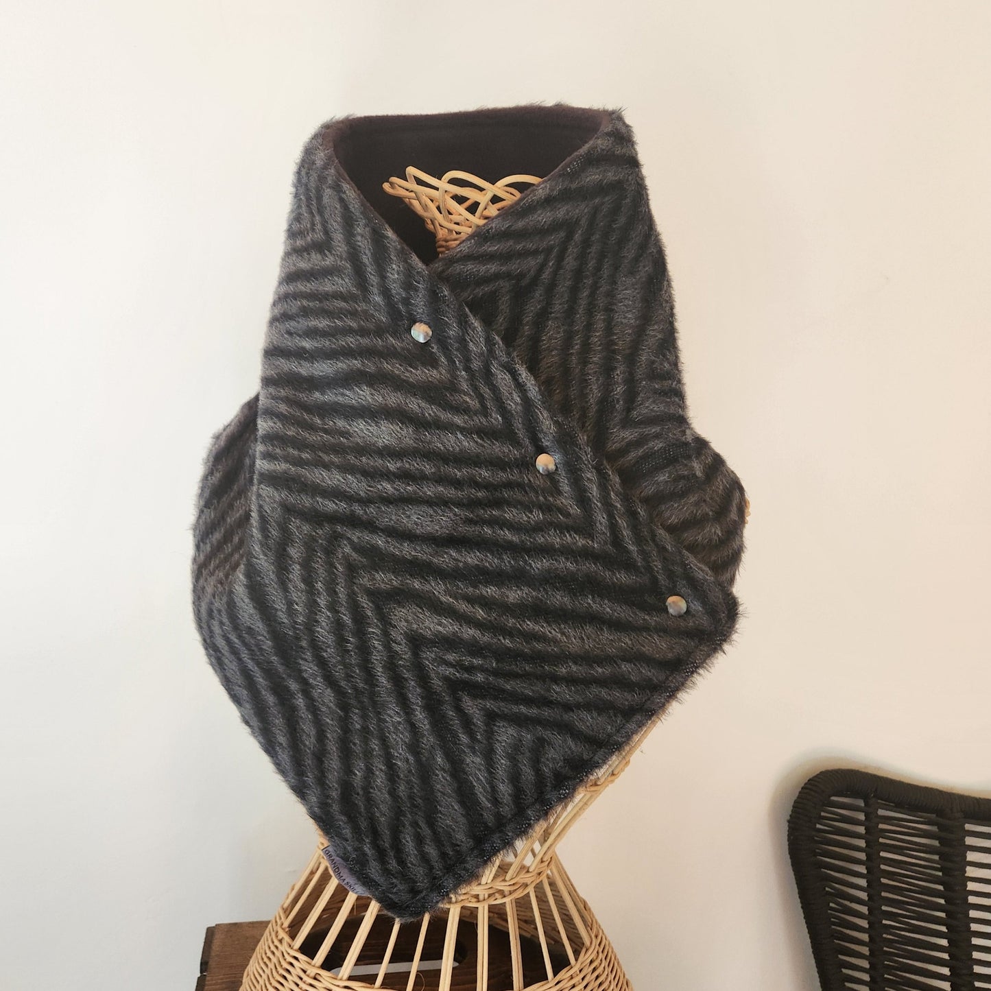Snap Cowl-Charcoal Zebra Print