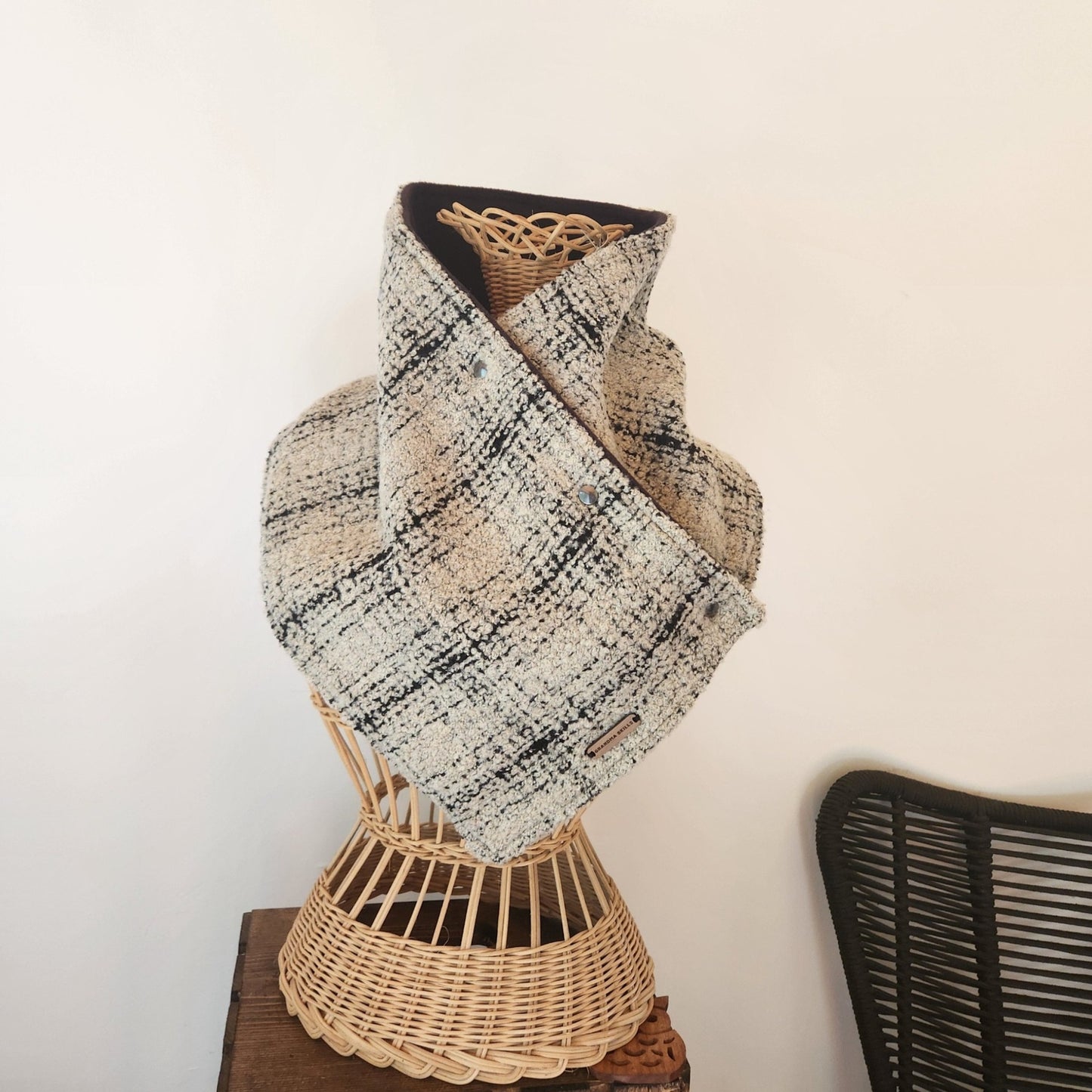 Snap Cowl-Cream & Black Brushed Wool