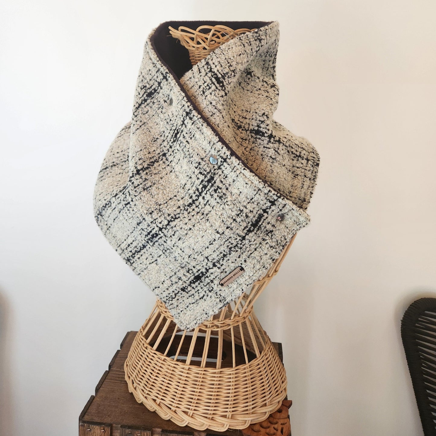 Snap Cowl-Cream & Black Brushed Wool