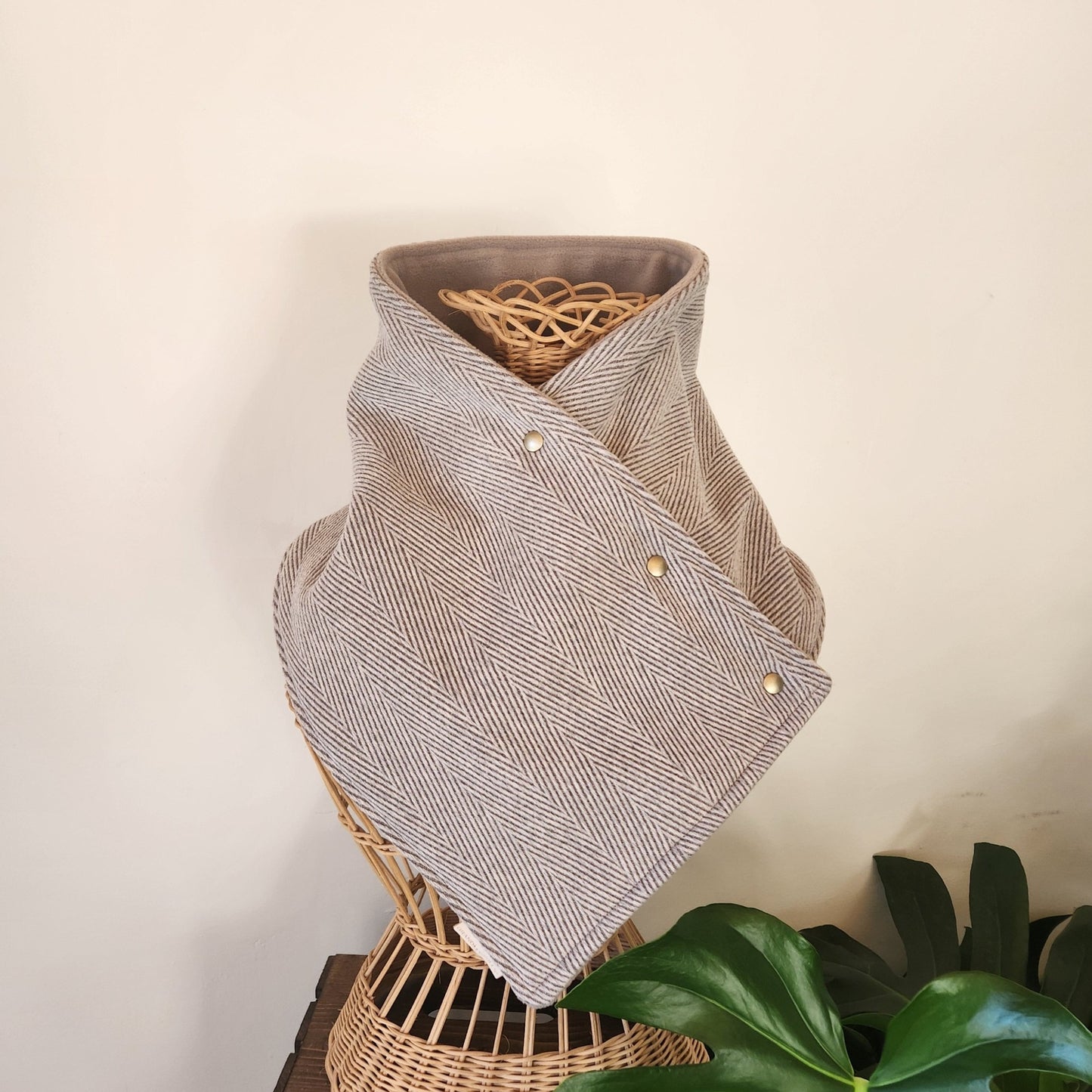 Snap Cowl-Gray Herringbone