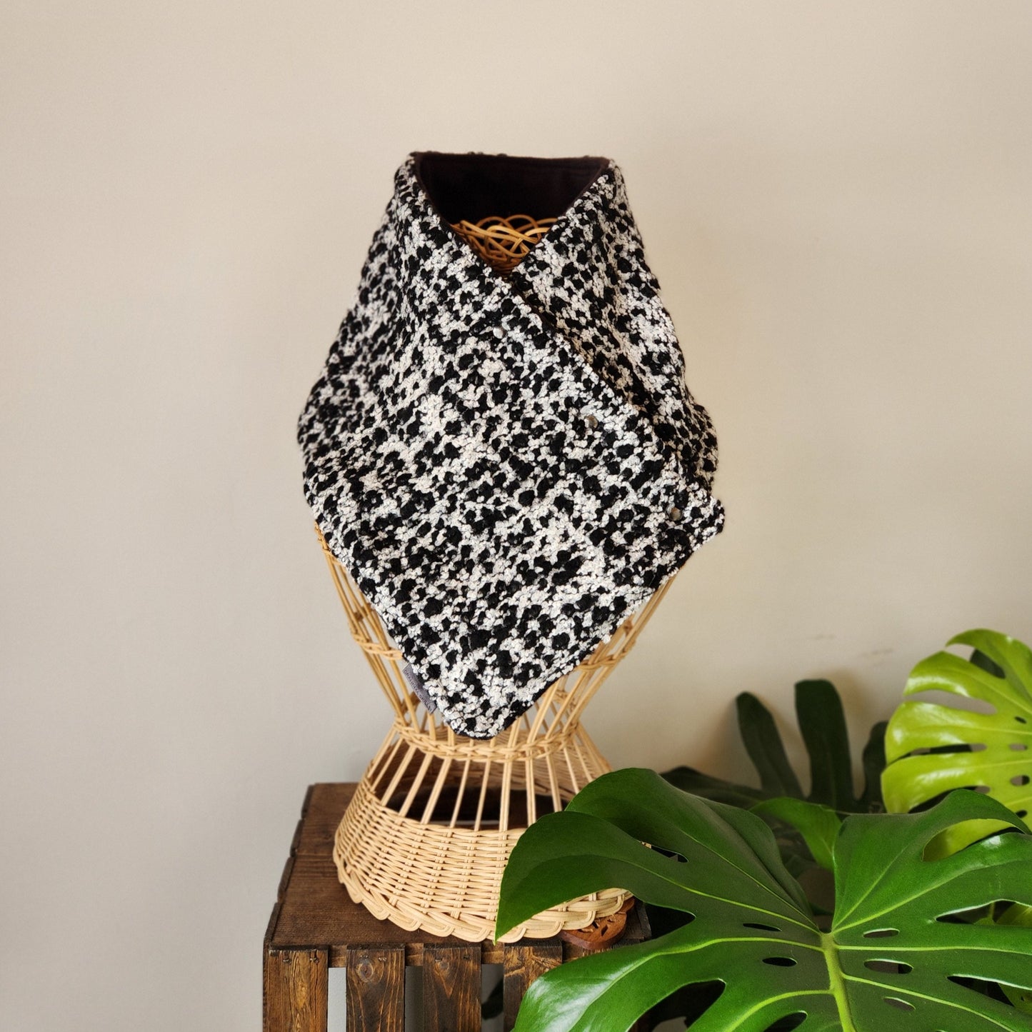 Snap Cowl-Black & White Brushed Wool