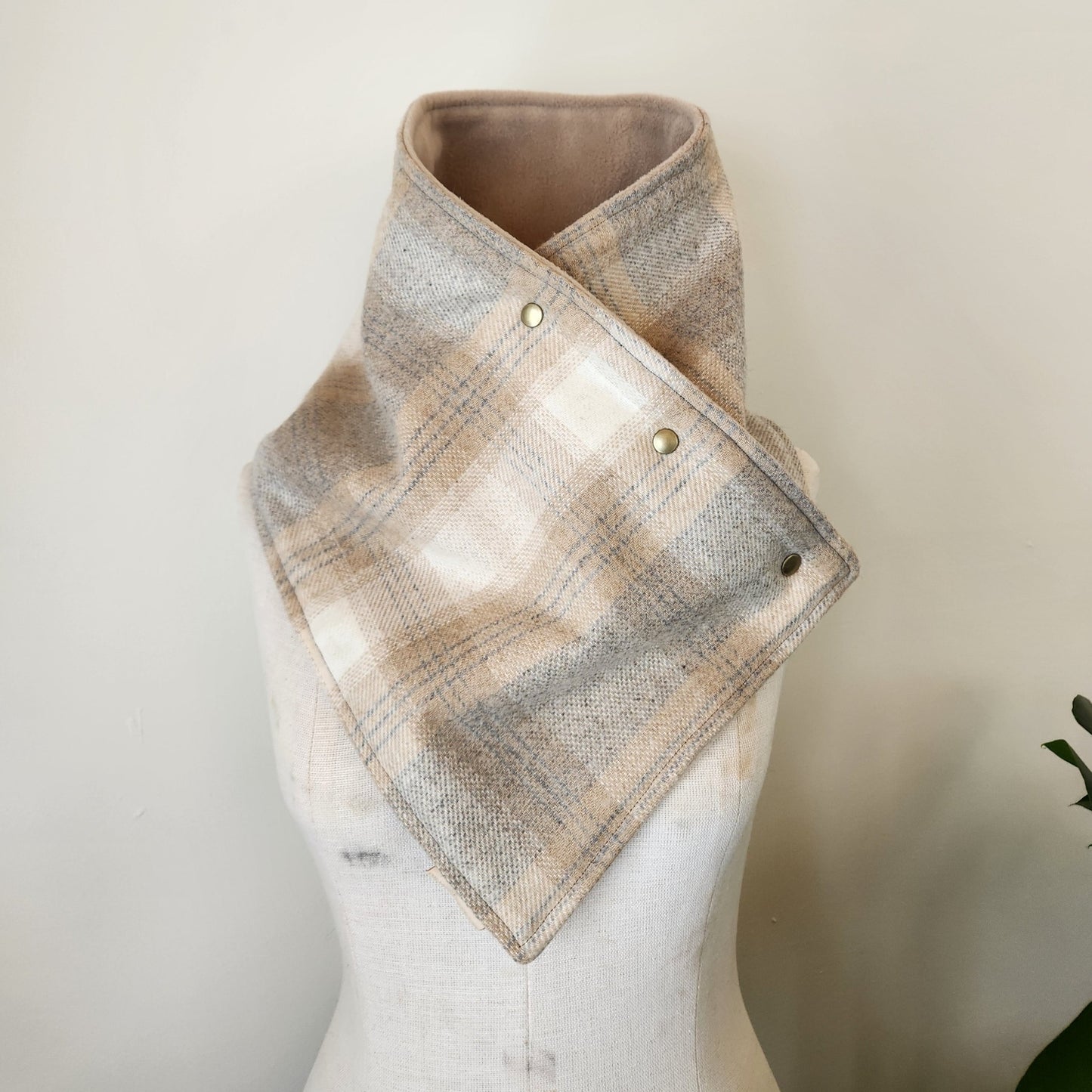 Snap Cowl-Gray & Beige Plaid