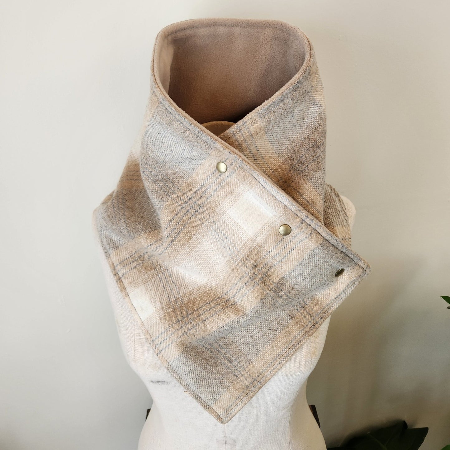 Snap Cowl-Gray & Beige Plaid