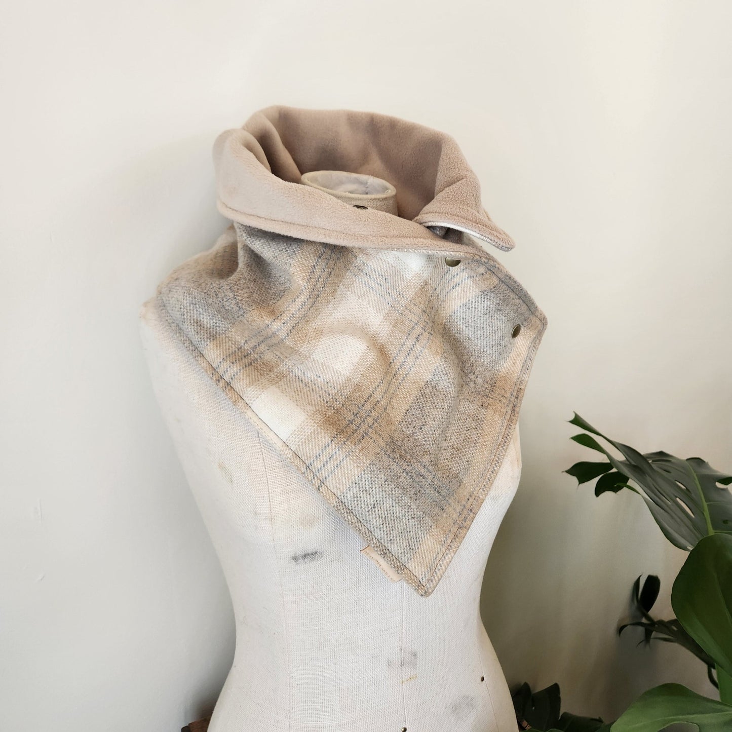Snap Cowl-Gray & Beige Plaid