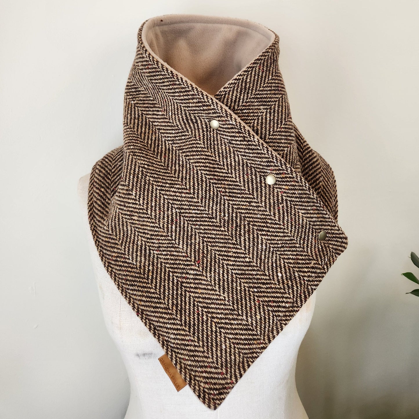 Snap Cowl-Brown Herringbone