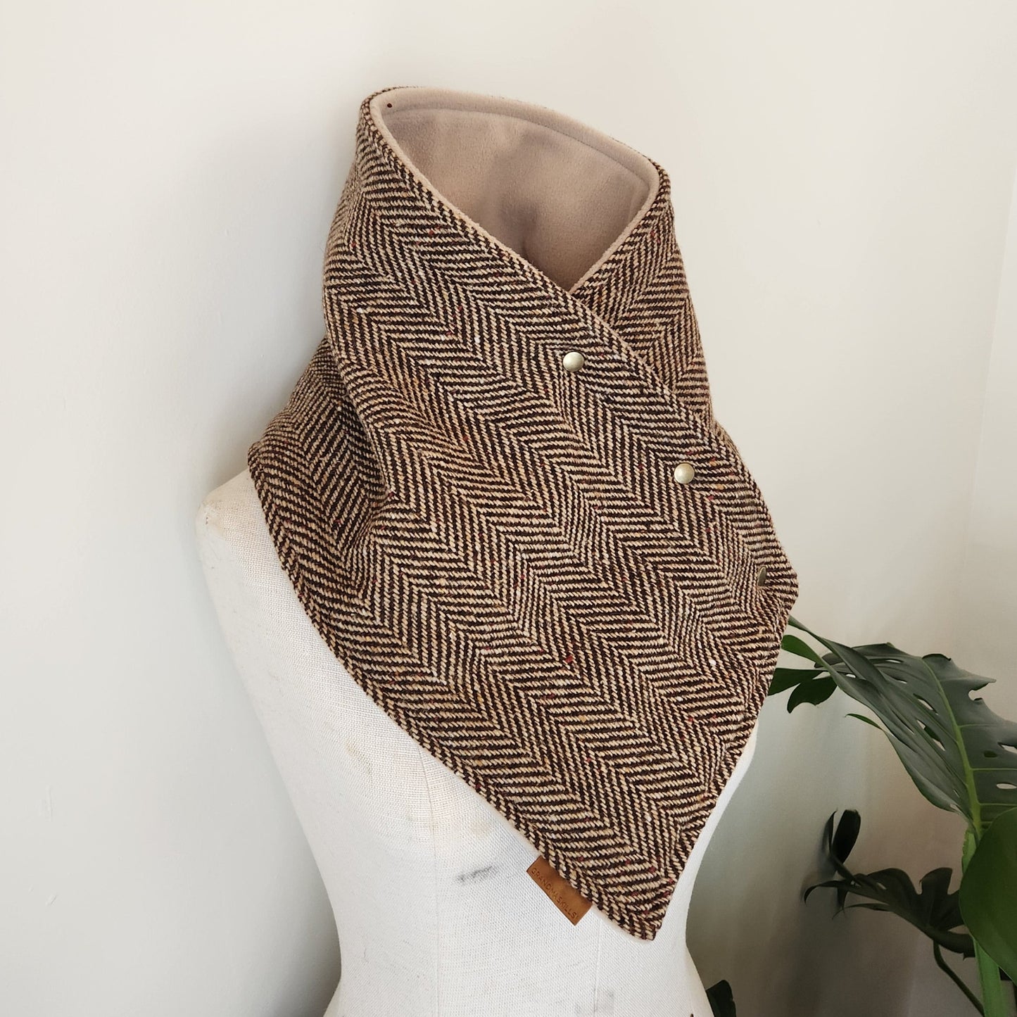 Snap Cowl-Brown Herringbone