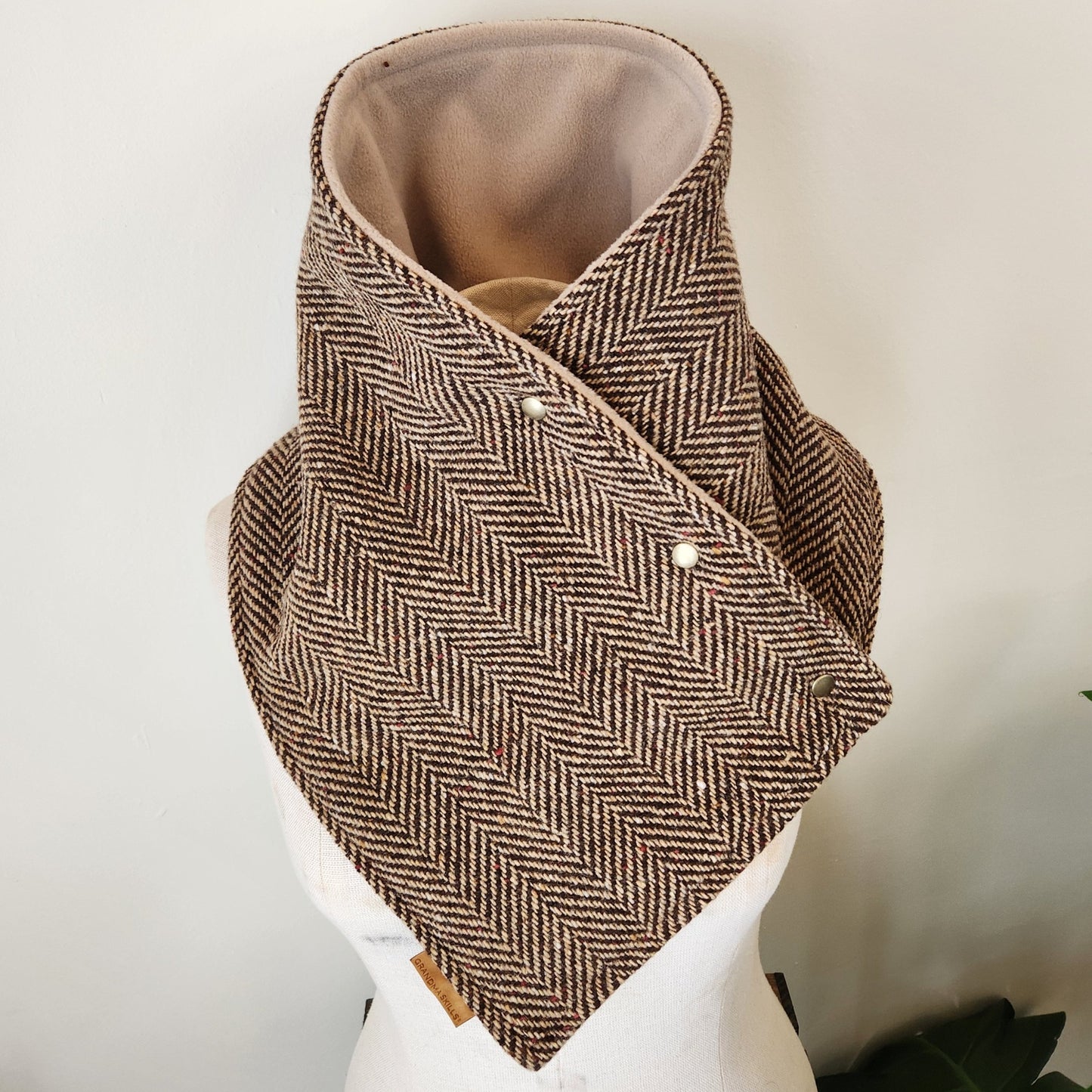 Snap Cowl-Brown Herringbone