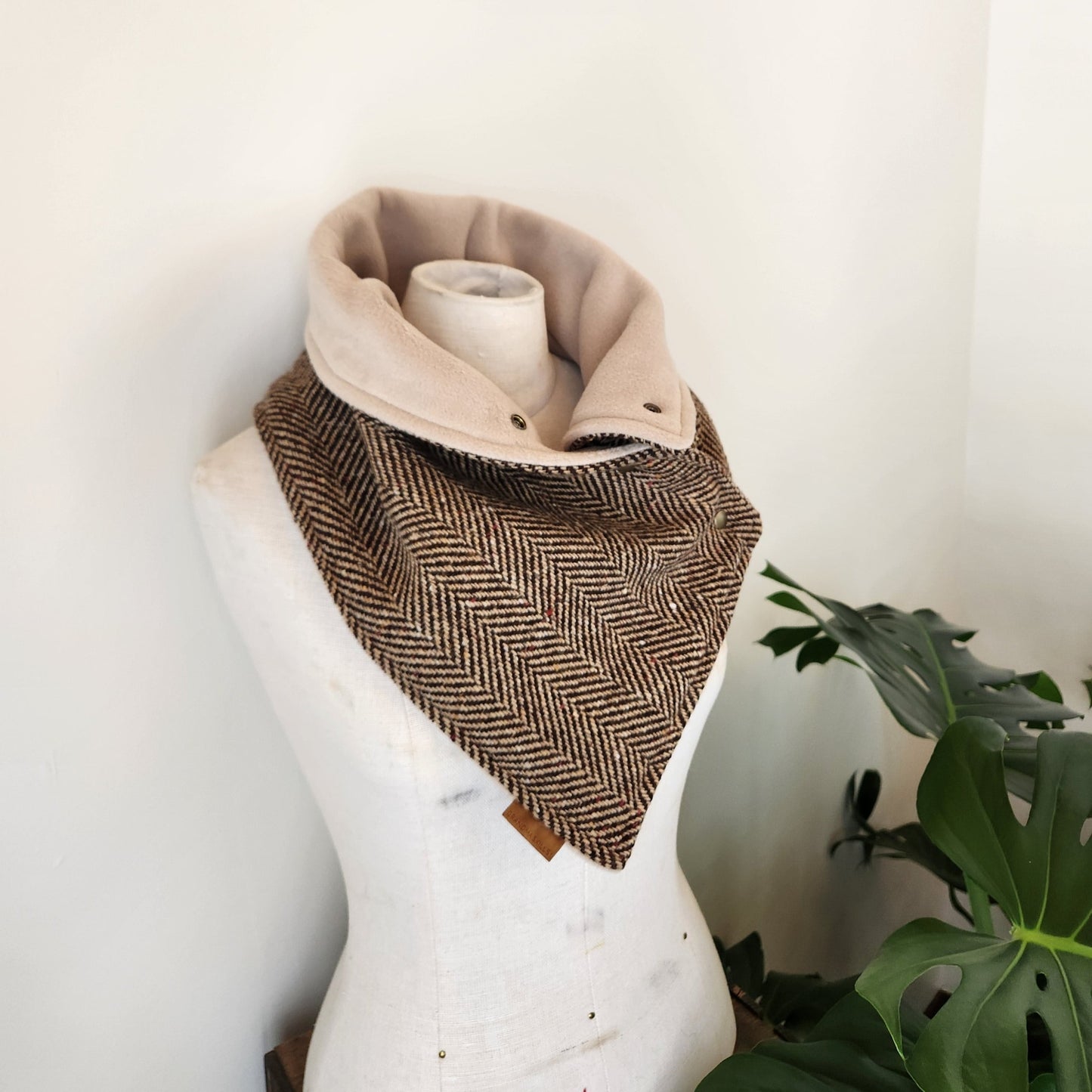 Snap Cowl-Brown Herringbone