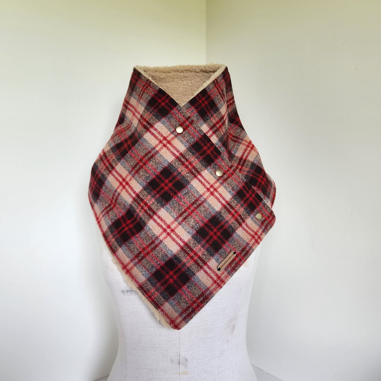 Snap Cowl-Red & Tan Plaid