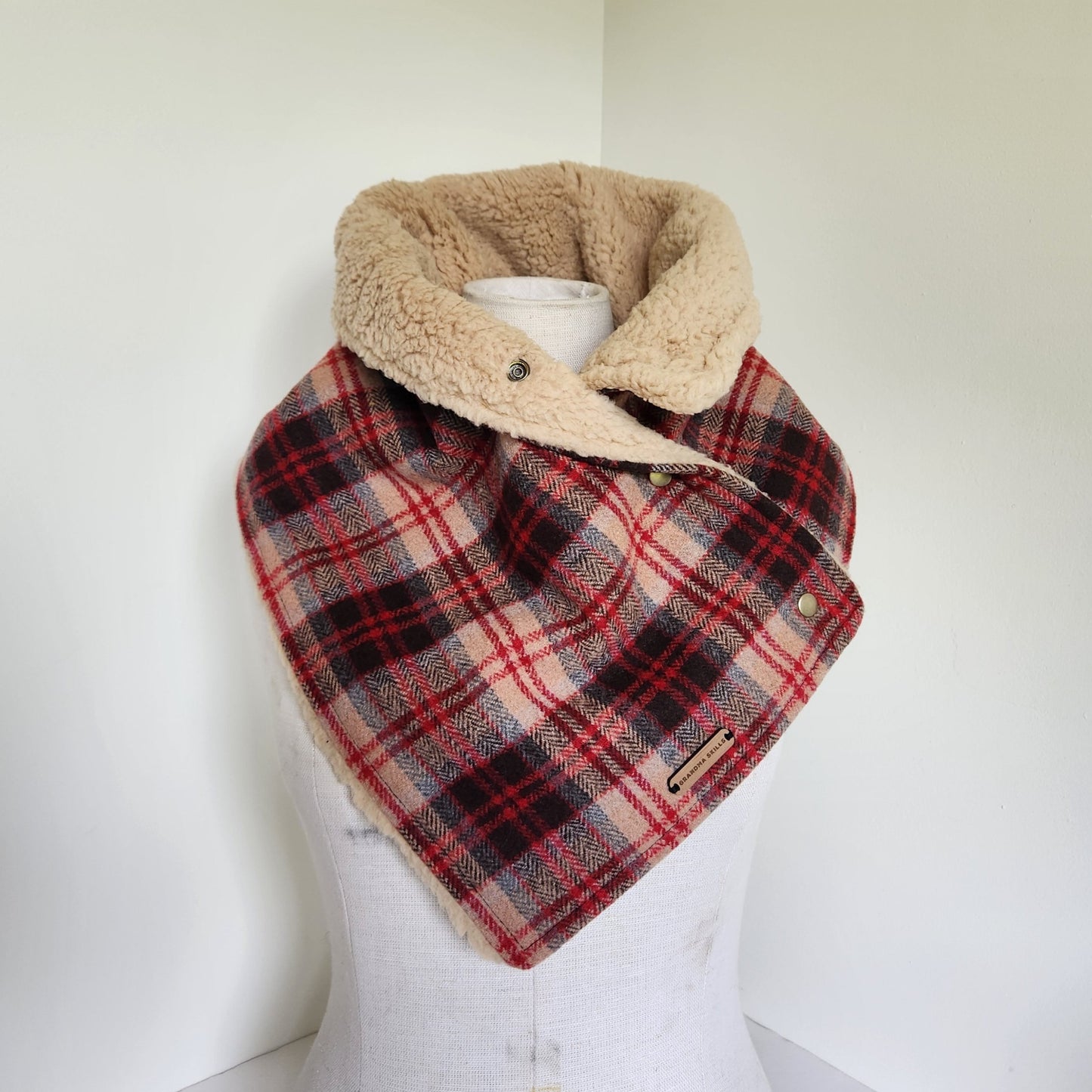 Snap Cowl-Red & Tan Plaid
