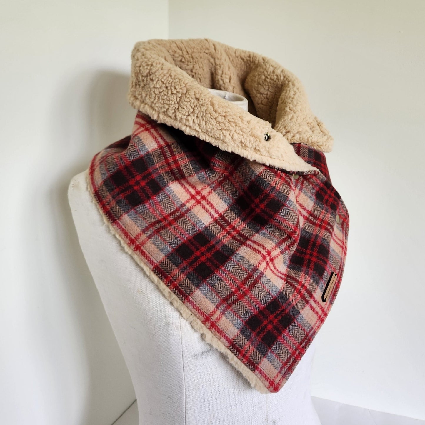Snap Cowl-Red & Tan Plaid