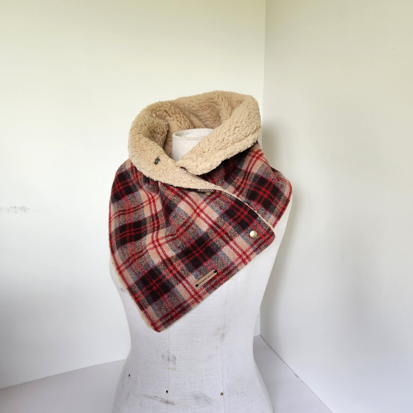 Snap Cowl-Red & Tan Plaid