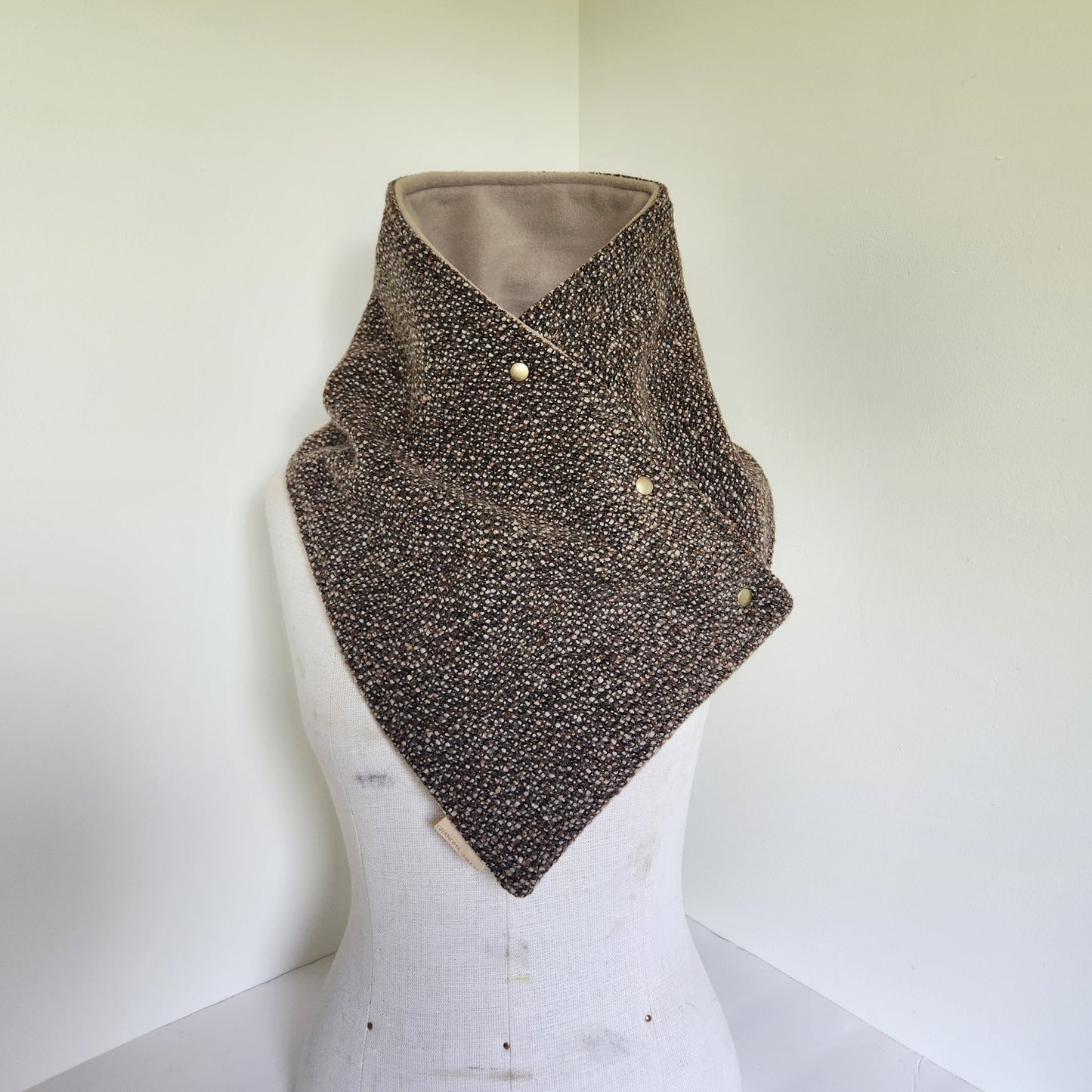 Snap Cowl-Mocha & Charcoal Woven Wool