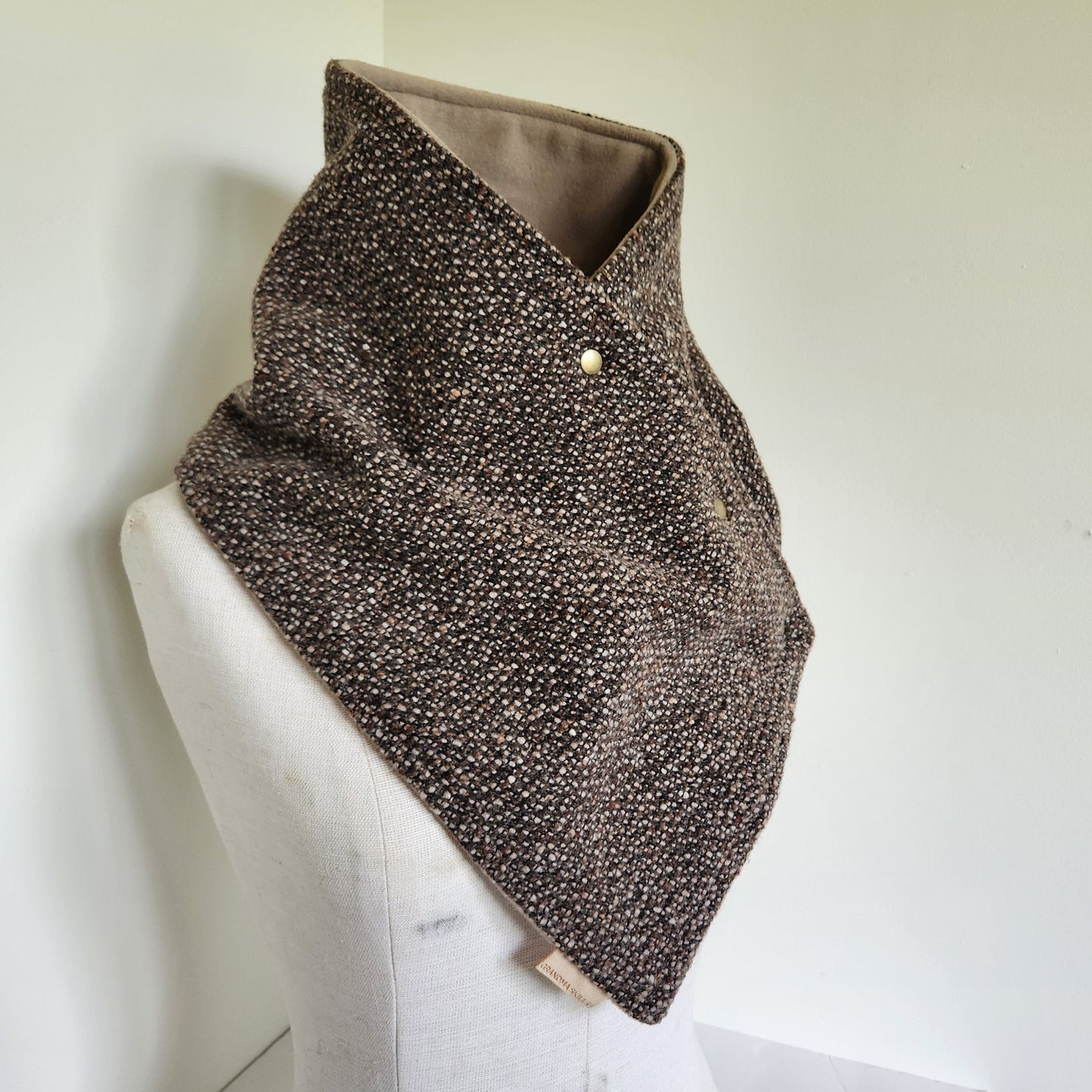 Snap Cowl-Mocha & Charcoal Woven Wool