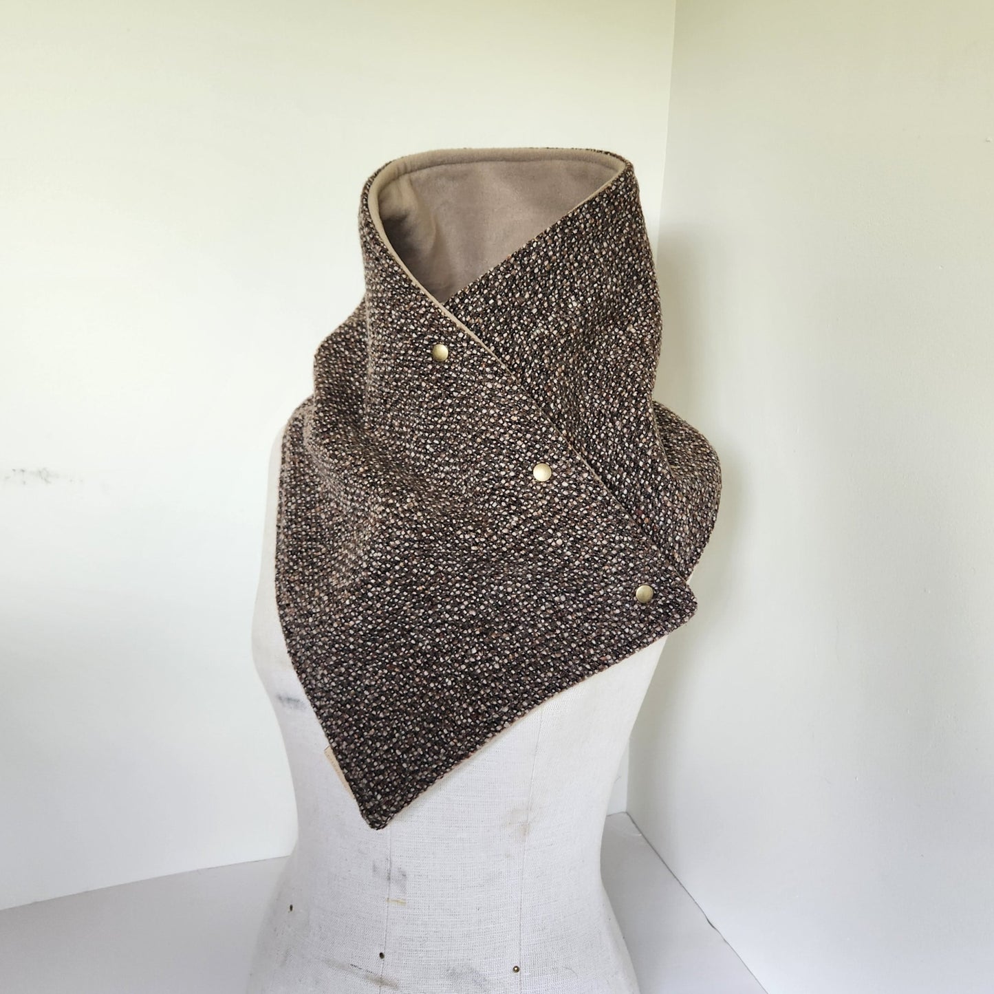 Snap Cowl-Mocha & Charcoal Woven Wool