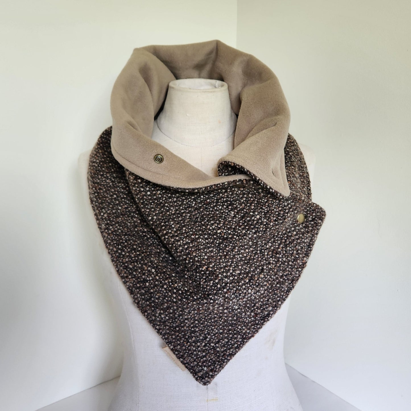 Snap Cowl-Mocha & Charcoal Woven Wool