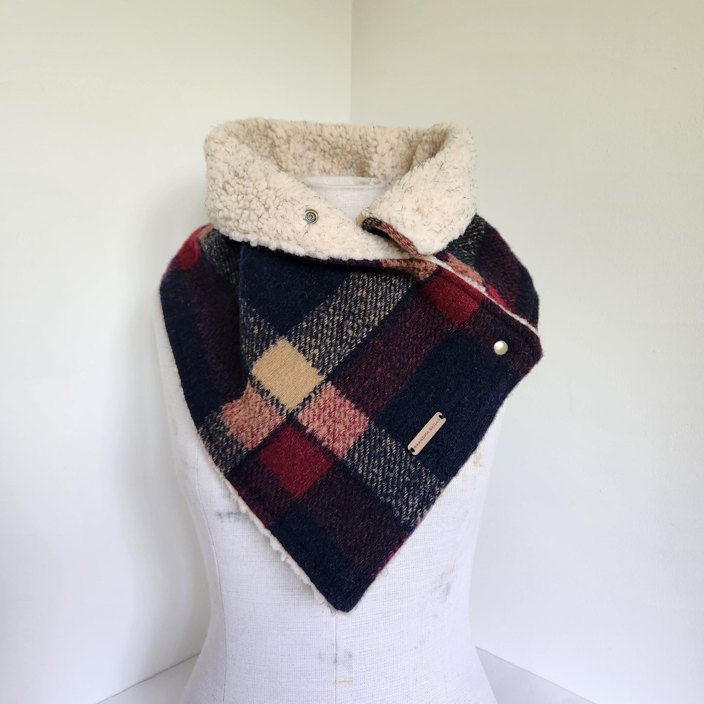 Snap Cowl-Navy Plaid