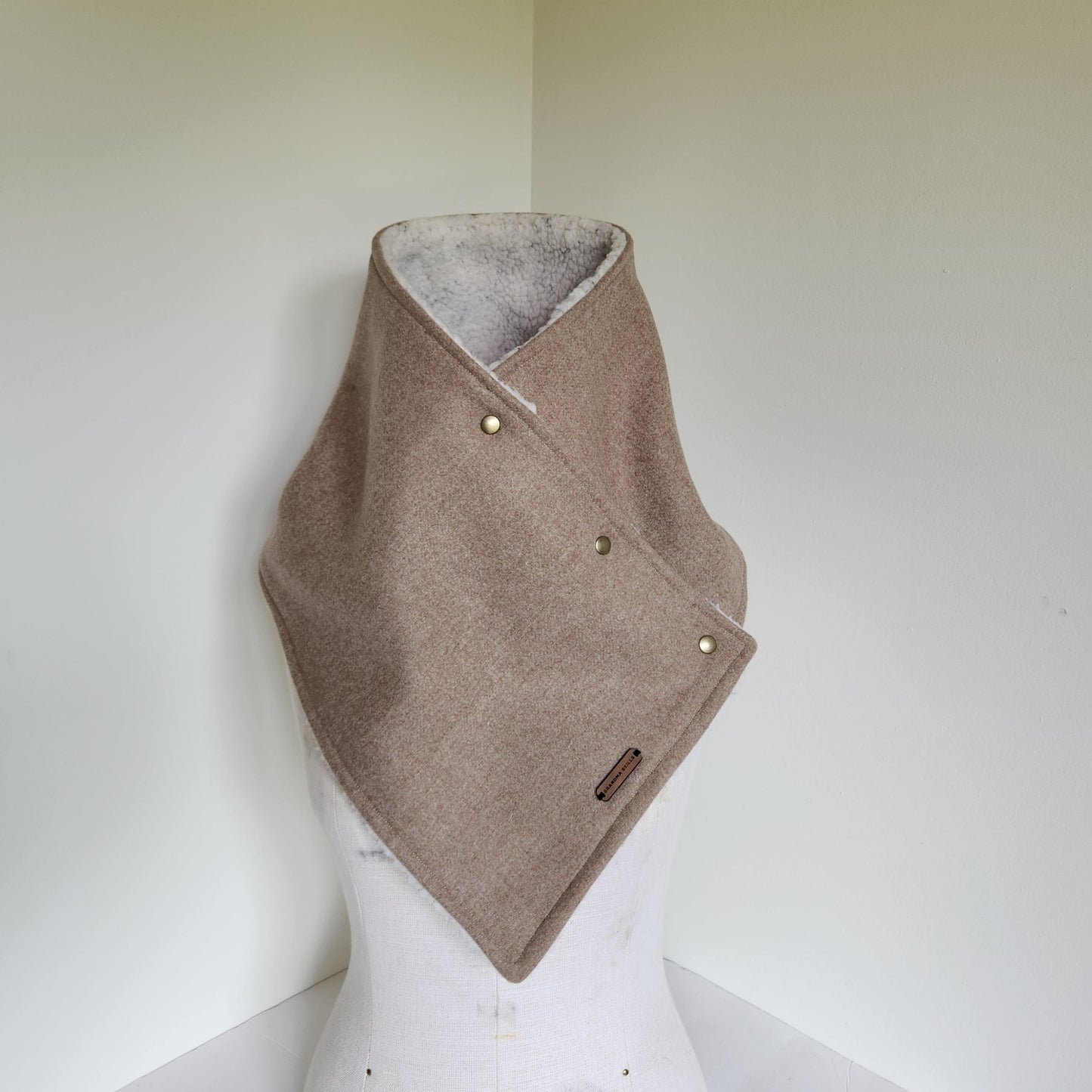 Snap Cowl-Beige Sherpa Lined