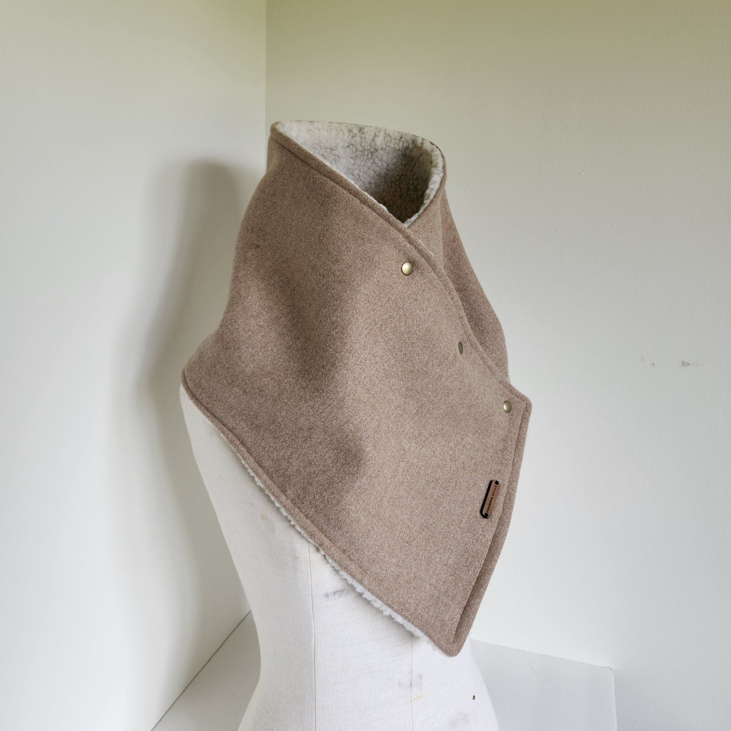 Snap Cowl-Beige Sherpa Lined