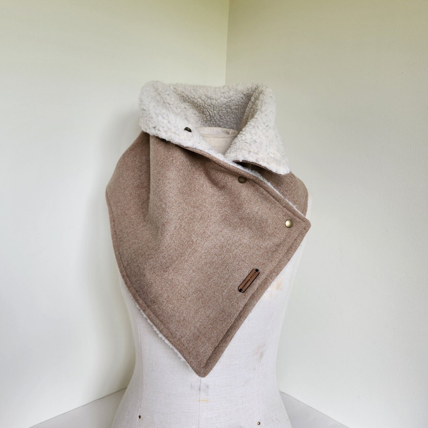 Snap Cowl-Beige Sherpa Lined