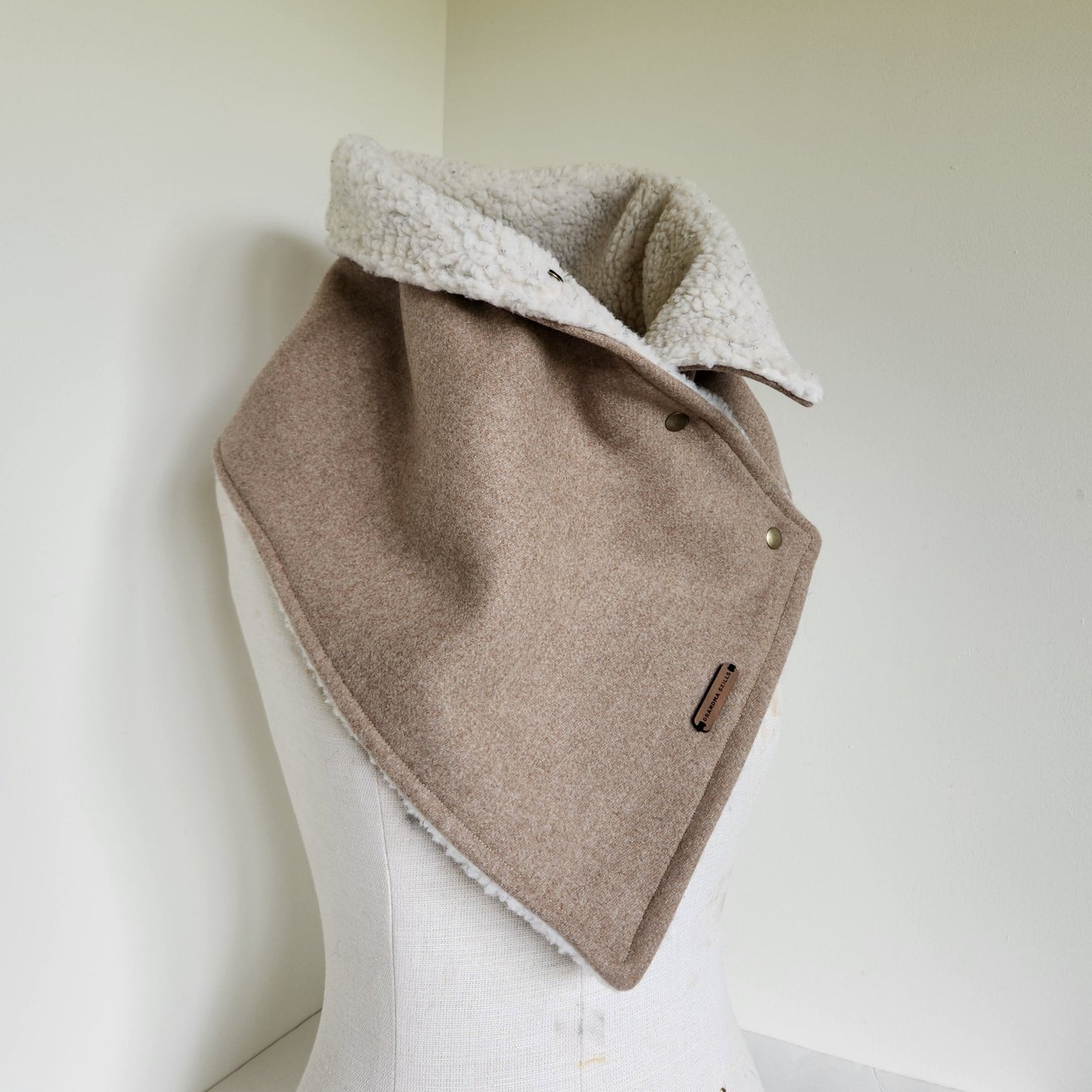 Snap Cowl-Beige Sherpa Lined