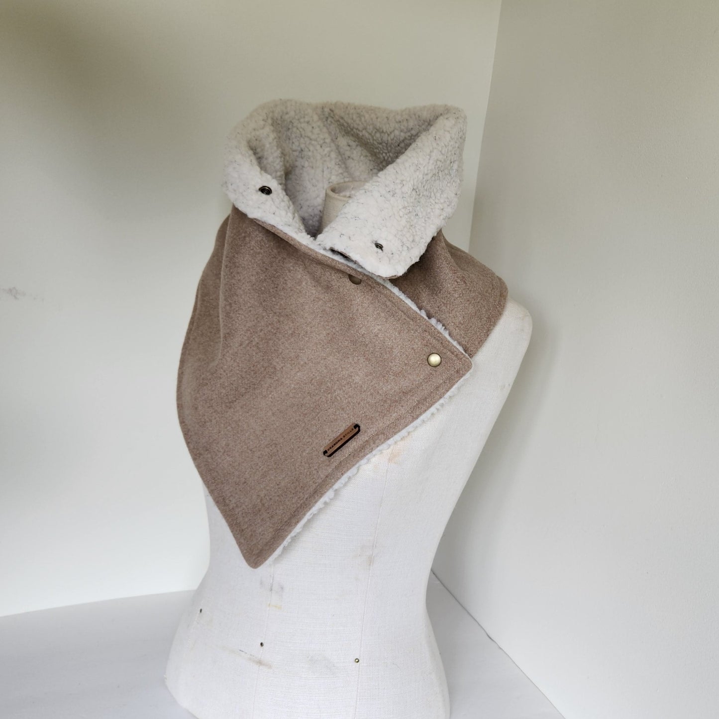 Snap Cowl-Beige Sherpa Lined