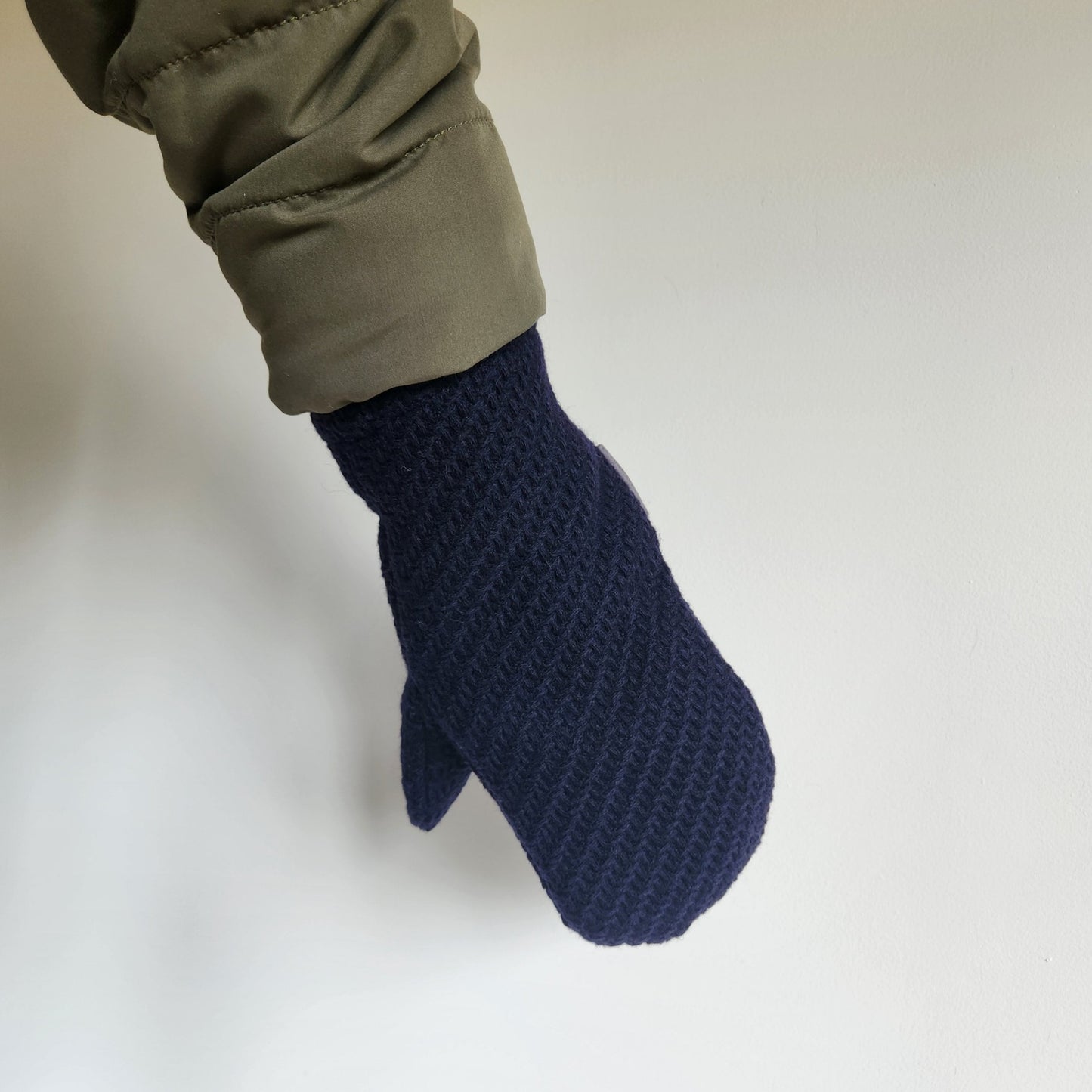 Wool Mittens Woven Navy-Large