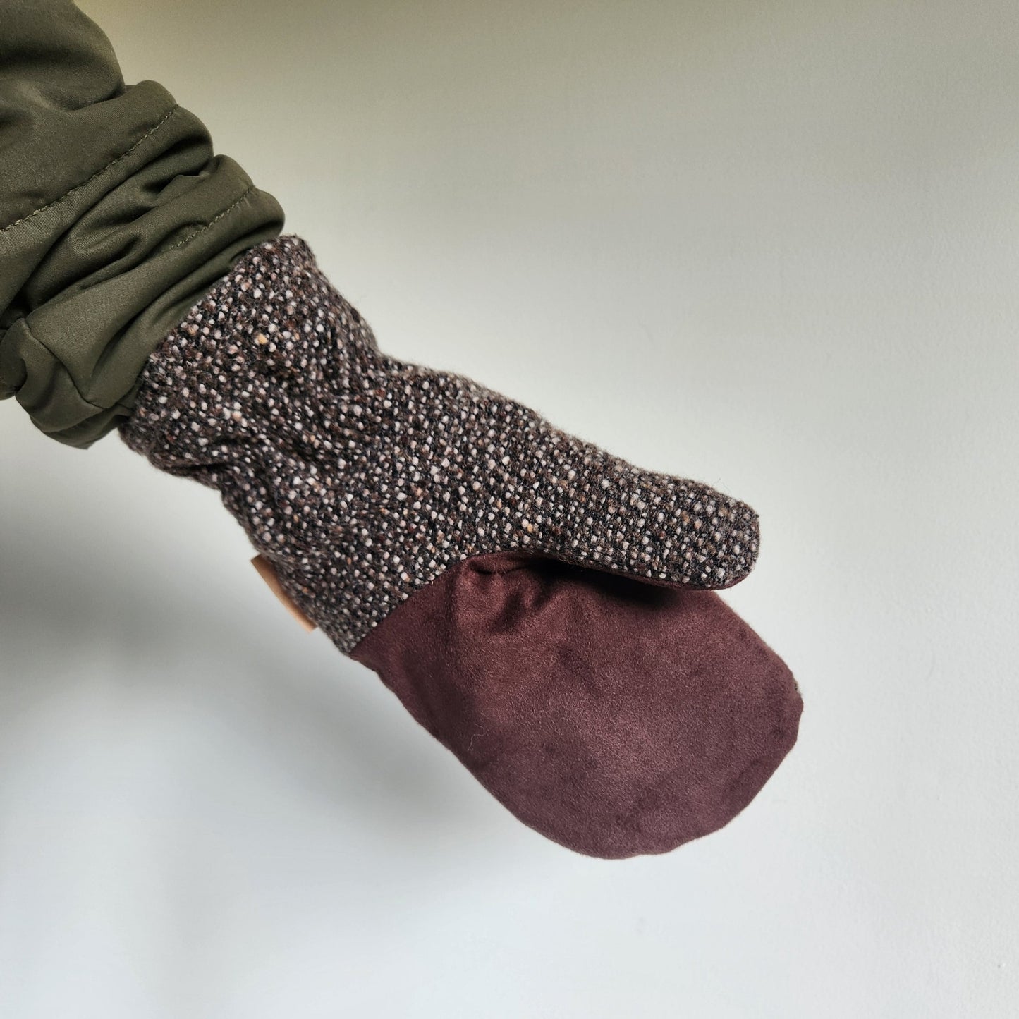 Wool Mittens Mocha Woven-Large