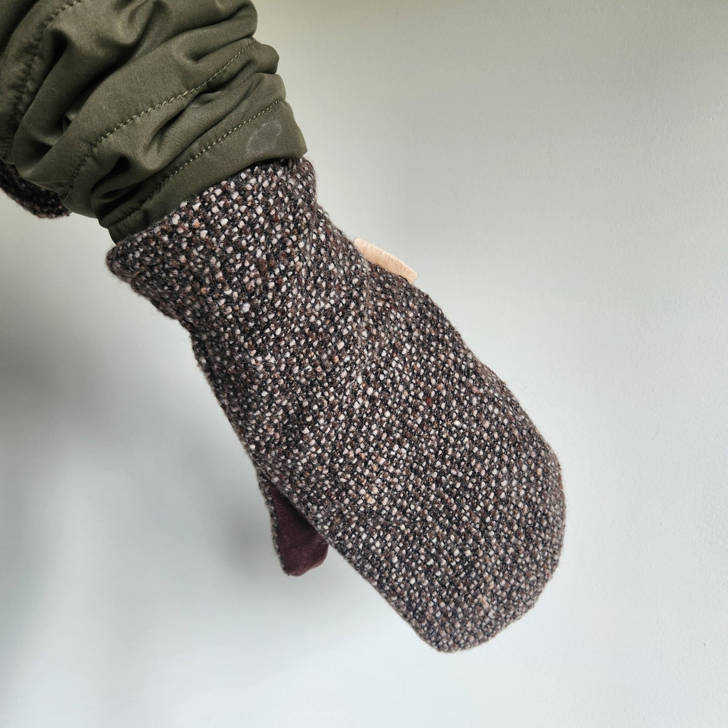 Wool Mittens Mocha Woven-Large