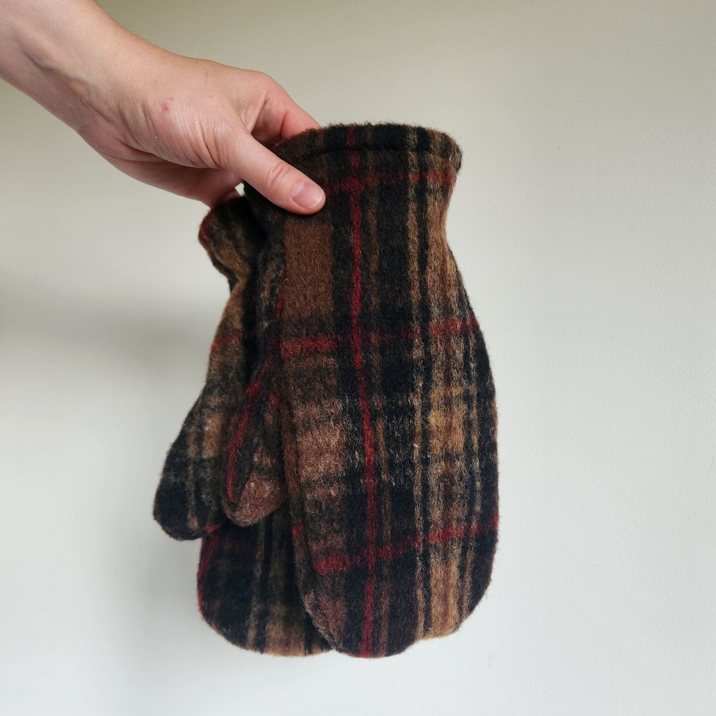 Wool Mittens Vintage Plaid-Large