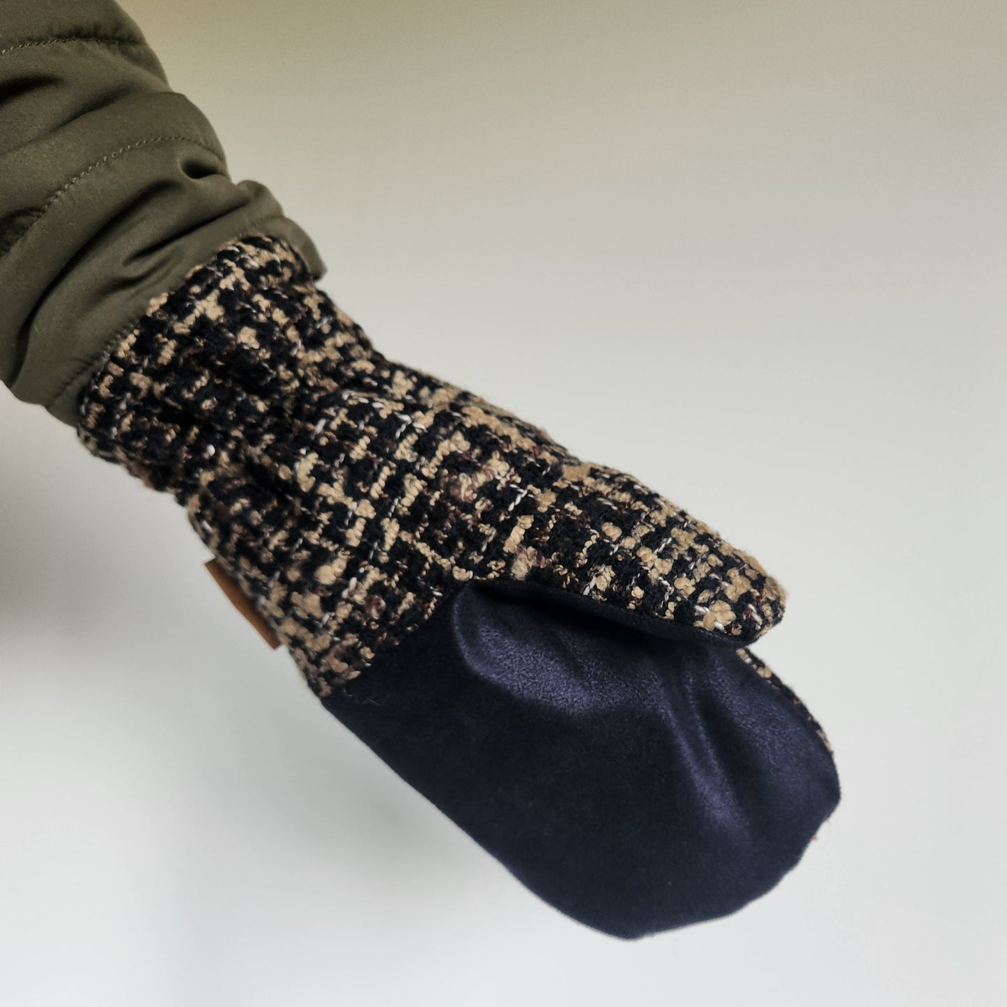 Wool Mittens Brown, Black & Tan Woven-Large