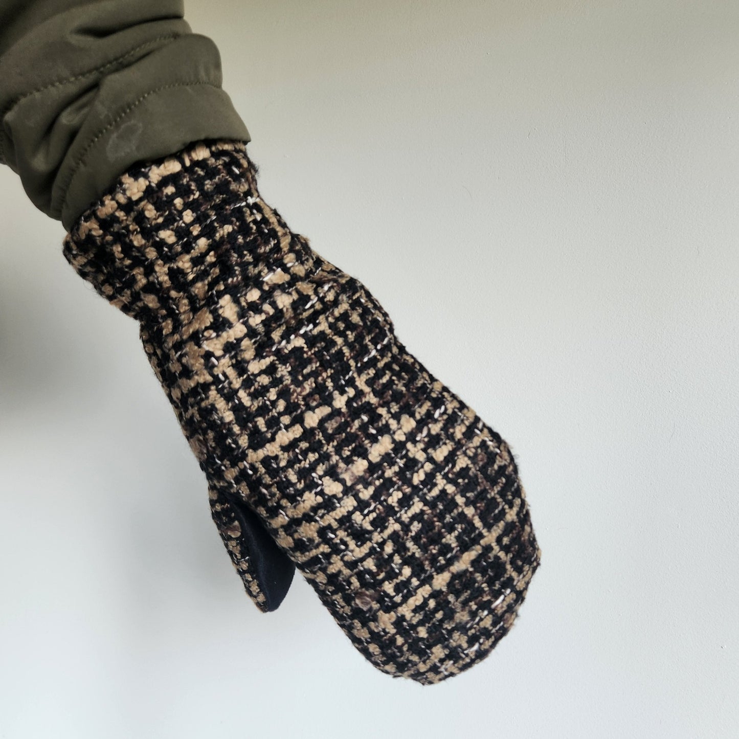 Wool Mittens Brown, Black & Tan Woven-Large