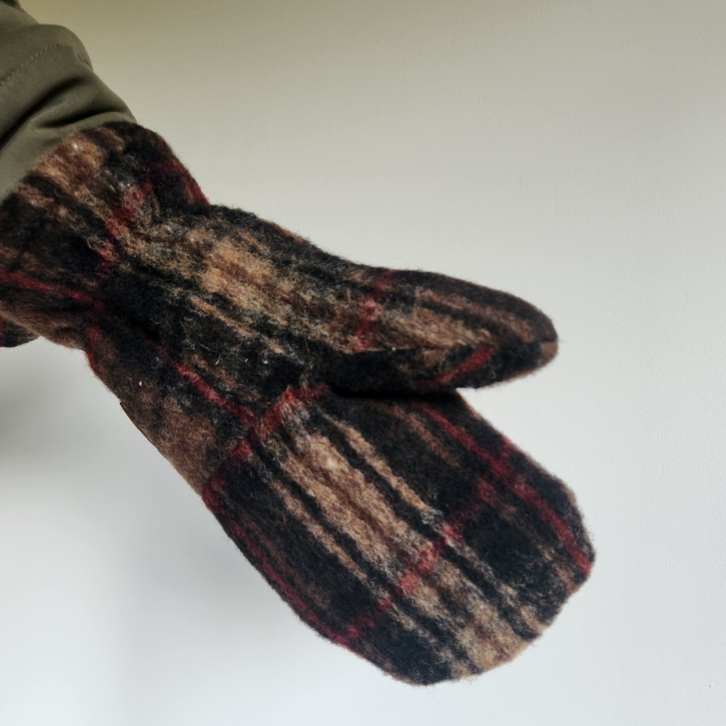 Wool Mittens Vintage Plaid-Large
