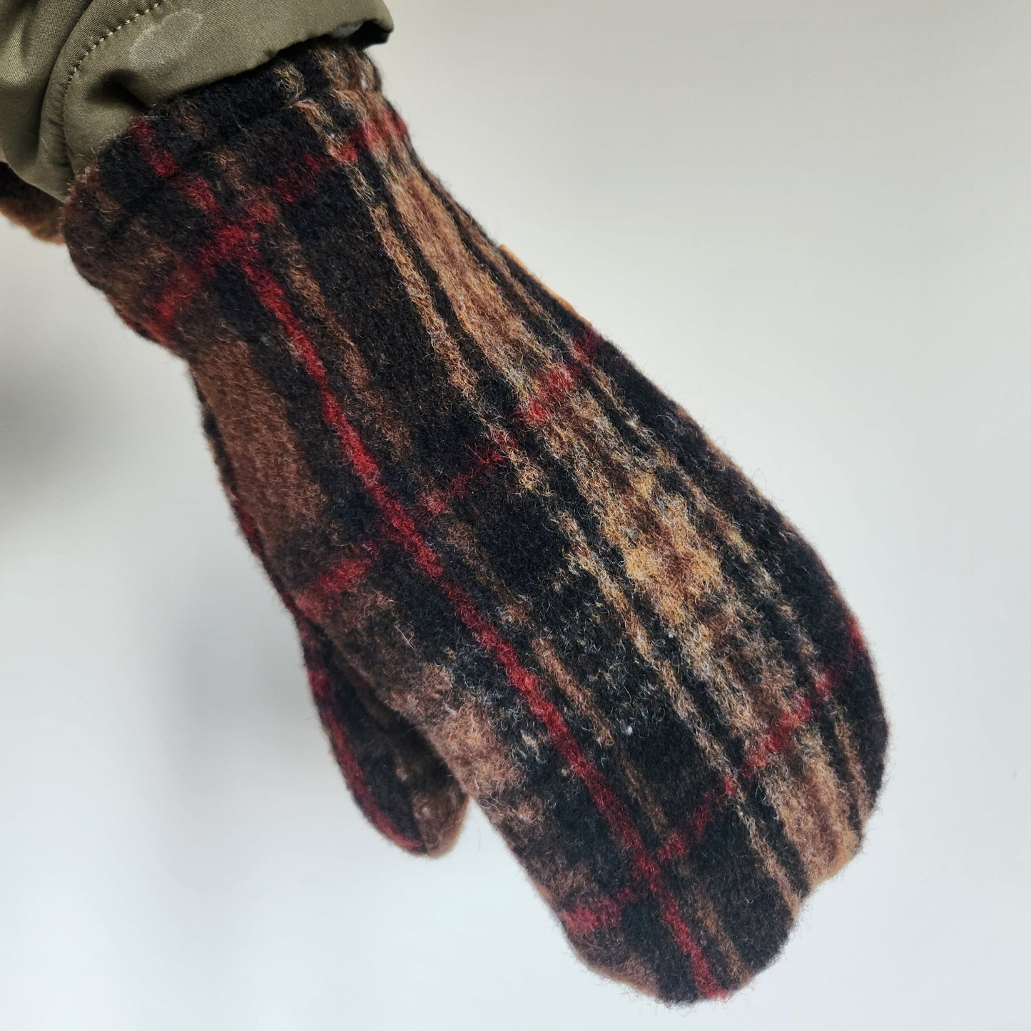 Wool Mittens Vintage Plaid-Large
