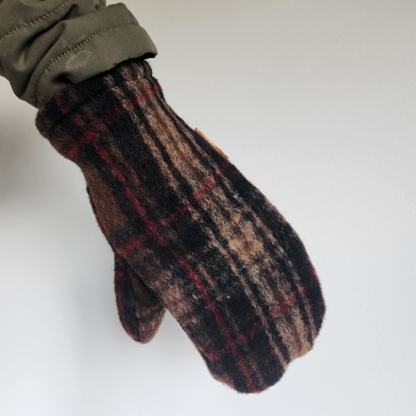 Wool Mittens Vintage Plaid-Large