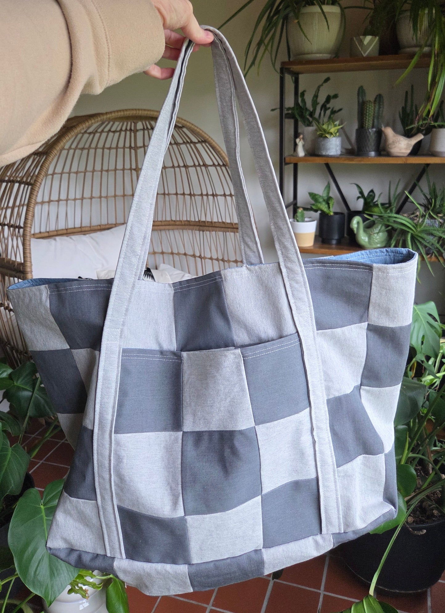The Everything Summer Tote Checkered Silver