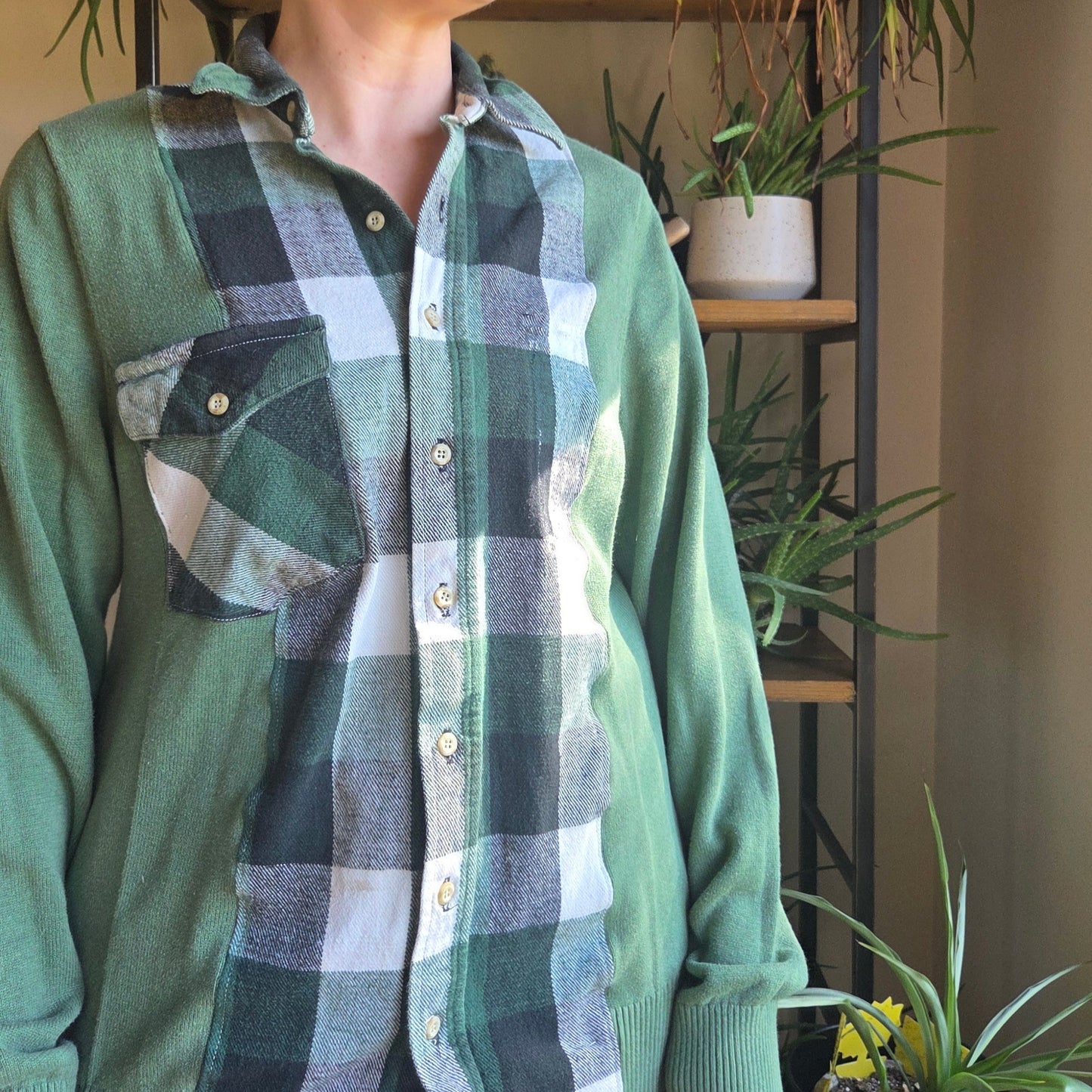 Bonfire Bestie Shirt - Green Sweater + Green Plaid