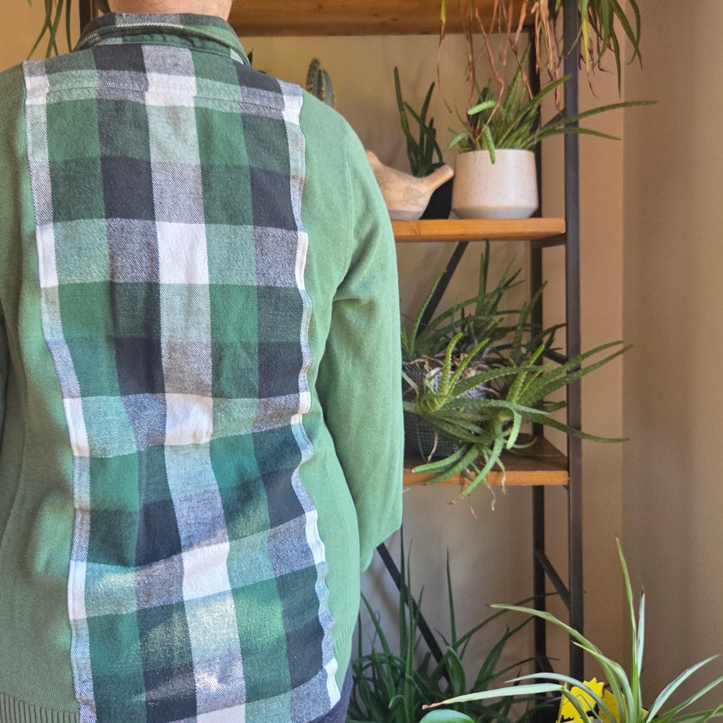 Bonfire Bestie Shirt - Green Sweater + Green Plaid