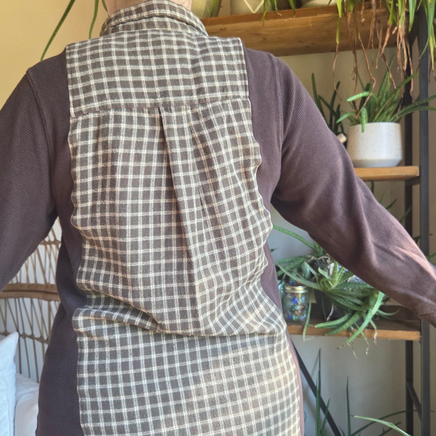 Bonfire Bestie Shirt - Chocolate Brown Thermal + Olive Plaid