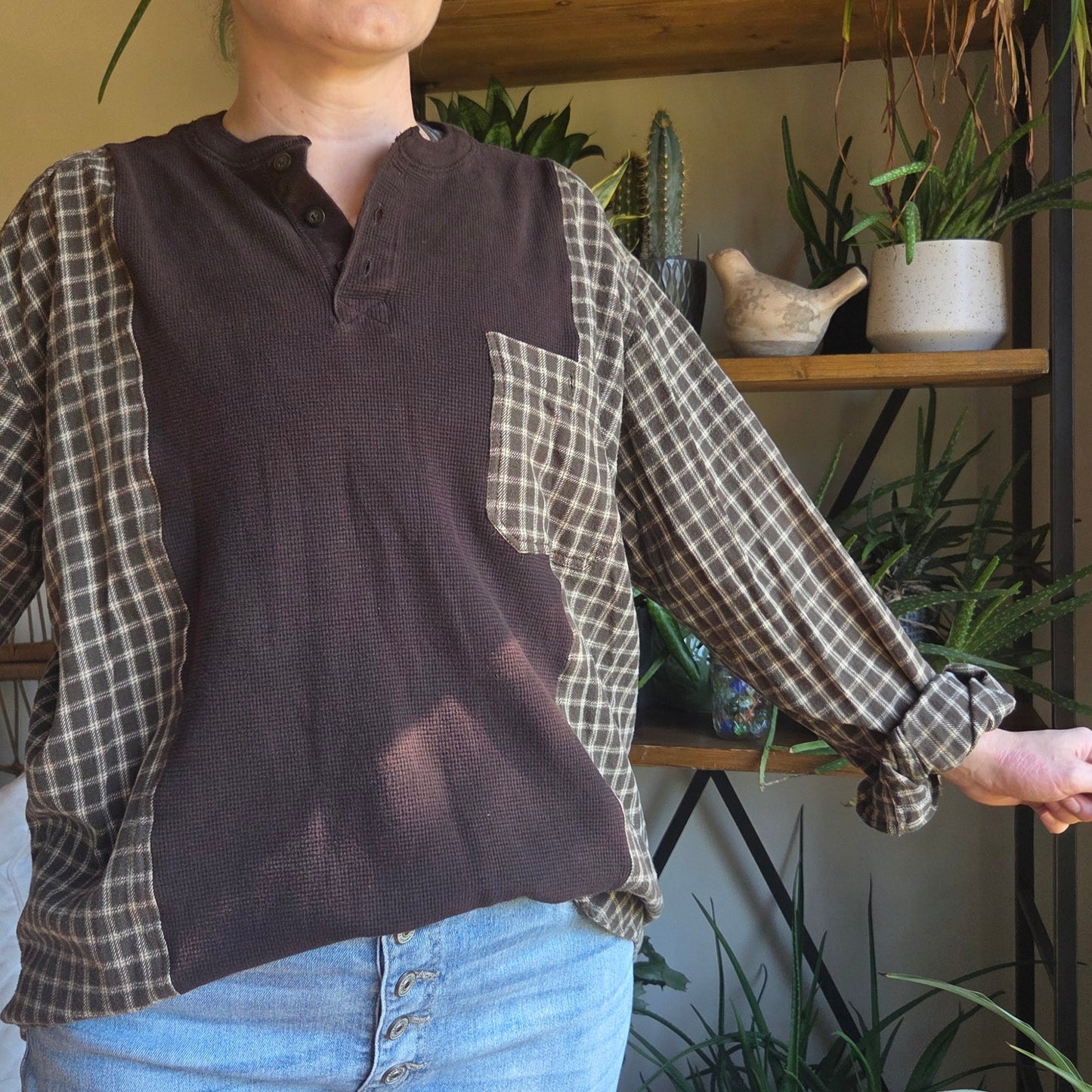 Bonfire Bestie Shirt - Olive Plaid + Chocolate Brown Thermal