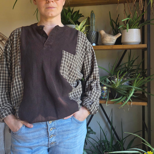 Bonfire Bestie Shirt - Olive Plaid + Chocolate Brown Thermal