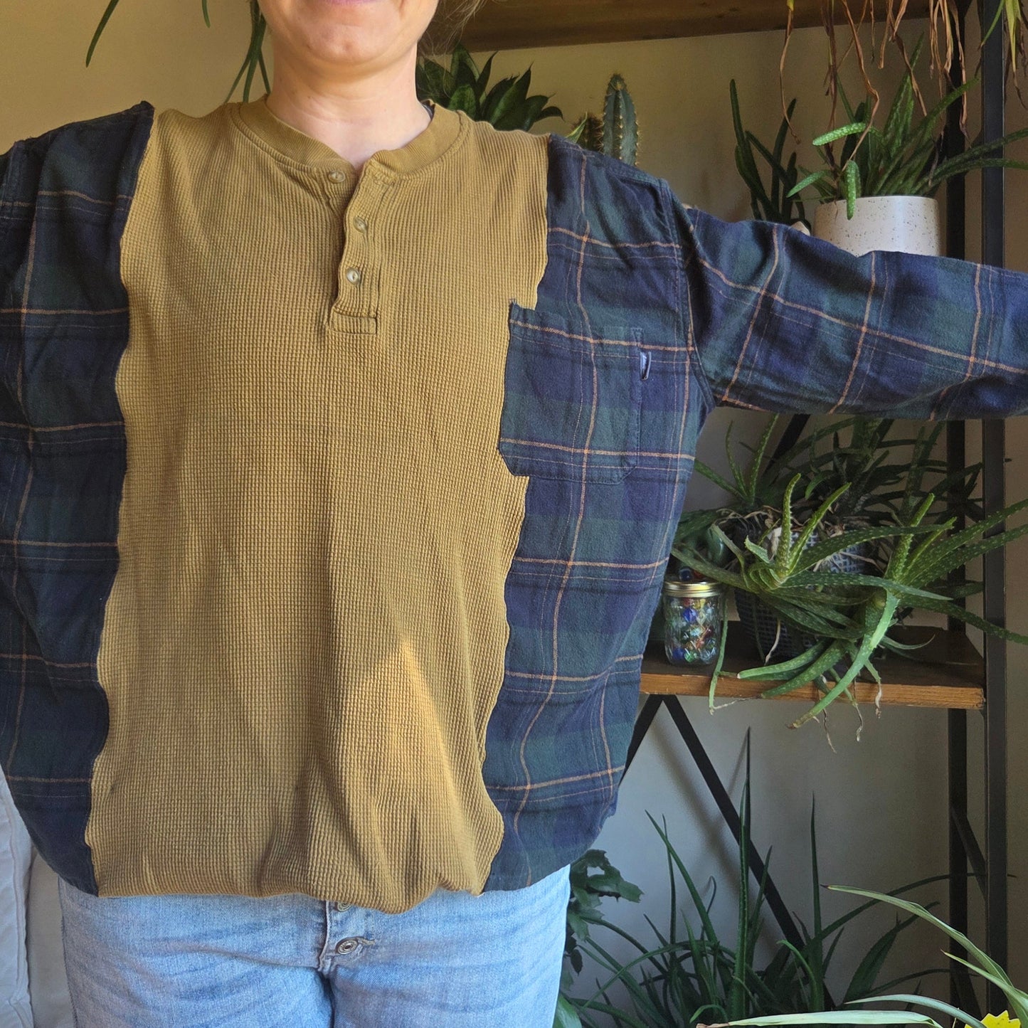 Bonfire Bestie Shirt - Plaid + Mustard Thermal