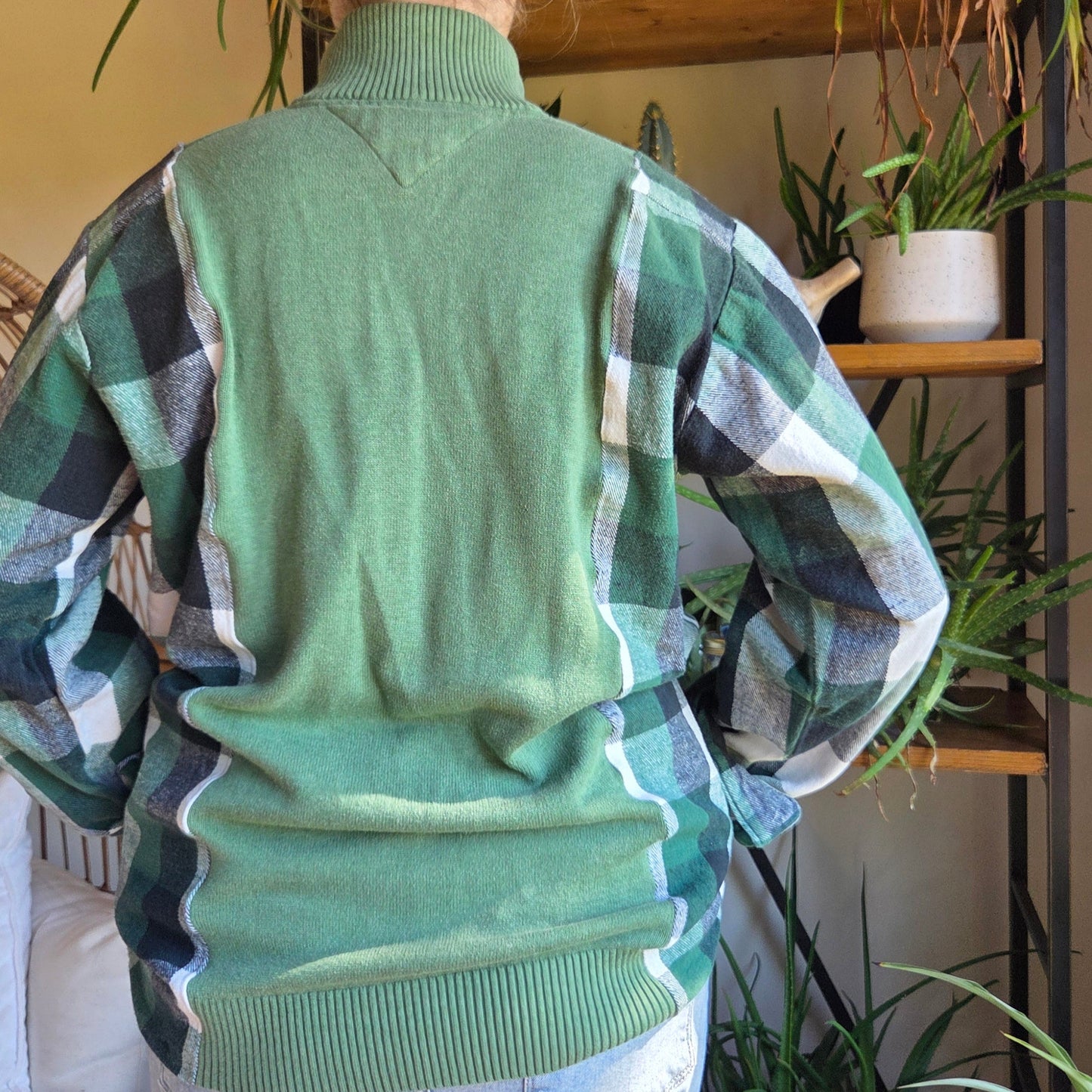 Bonfire Bestie Shirt - Green Plaid + Green Sweater