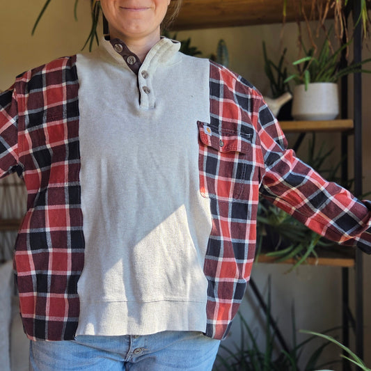 Bonfire Bestie Shirt - Carhart Flannel + Cream Sweater