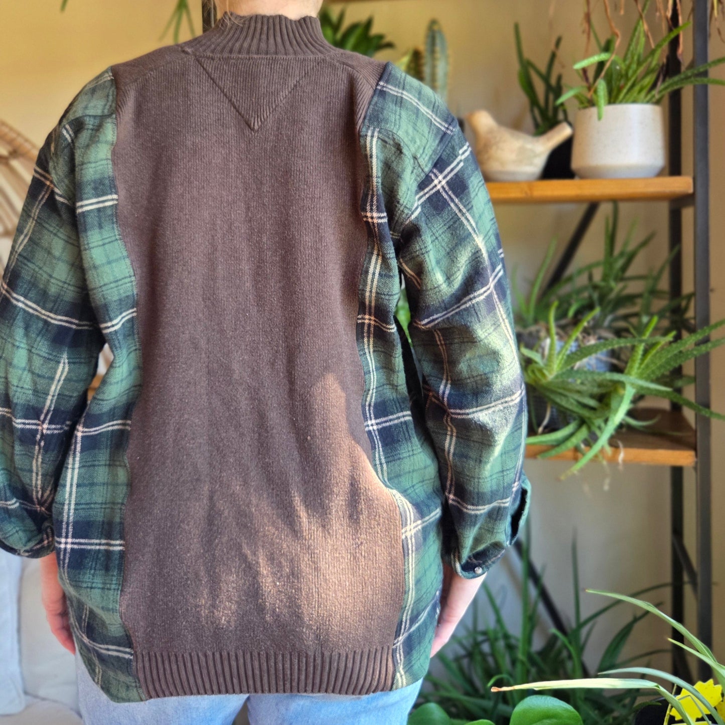 Bonfire Bestie Shirt - Forest Plaid + Chocolate Brown Sweater