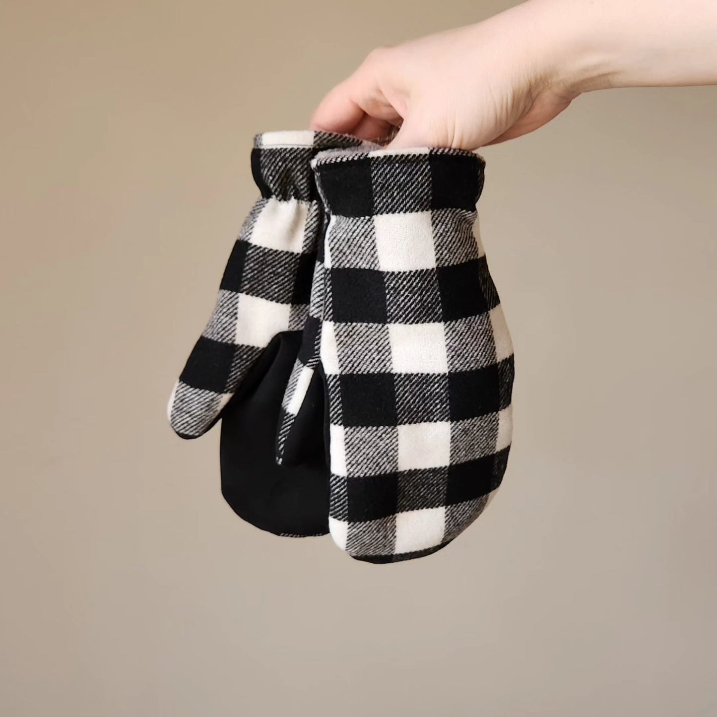 Wool Mittens Farmhouse Plaid