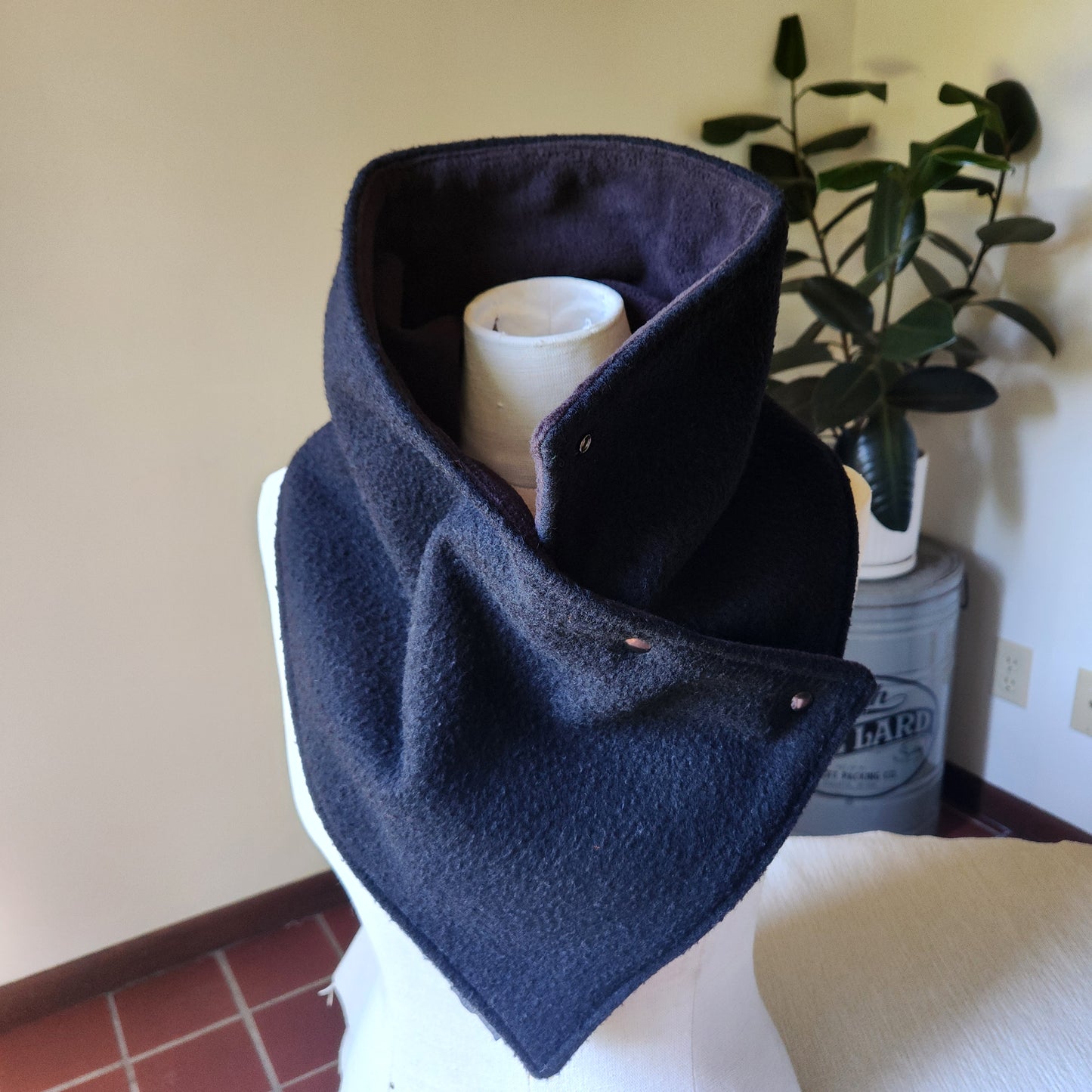 Snap Cowl-Brushed Black Wool