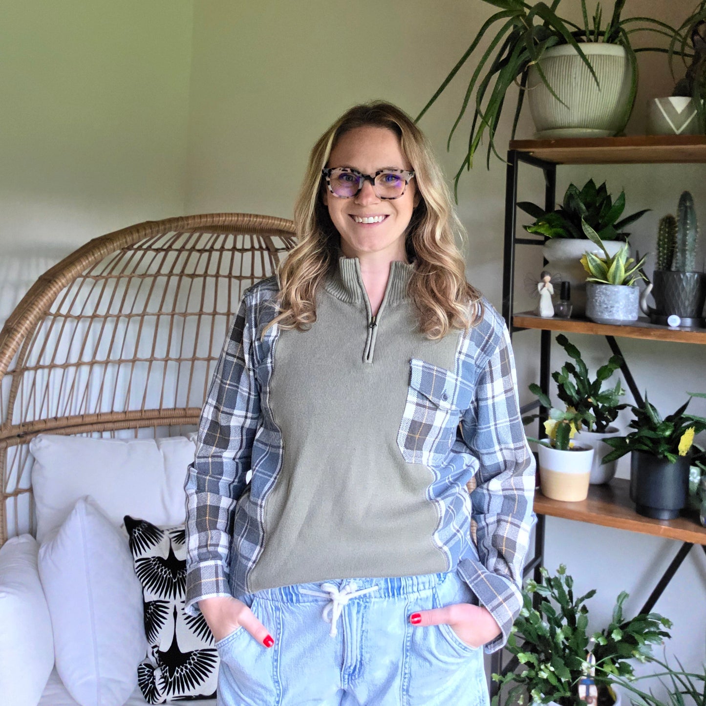 Bonfire Bestie Shirt - Plaid & Sage